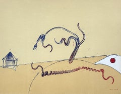 Retro Surrealist Landscape - Original Lithograph with Printed Signature
