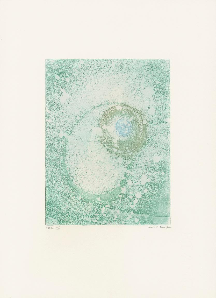 Radierung und Aquatinta in Farben (Farbvariation) von Max Ernst. 
"Terre des nébuleuses", 1965
38 x 27,5 cm 
Kopie essai 1/1 