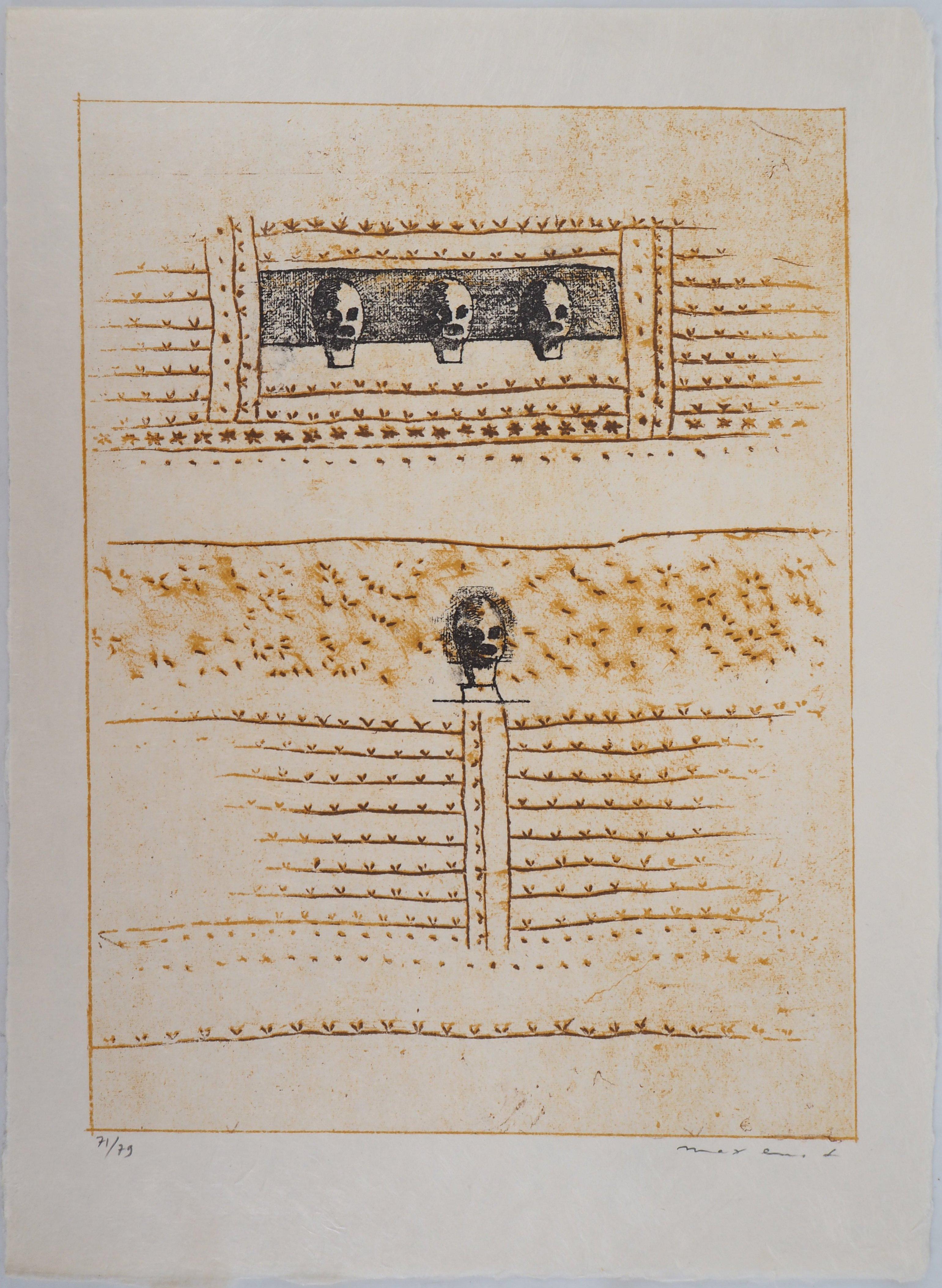 Vanity with Three Skulls - Original Lithograph Handsigned - Mourlot 1972 - Print by Max Ernst