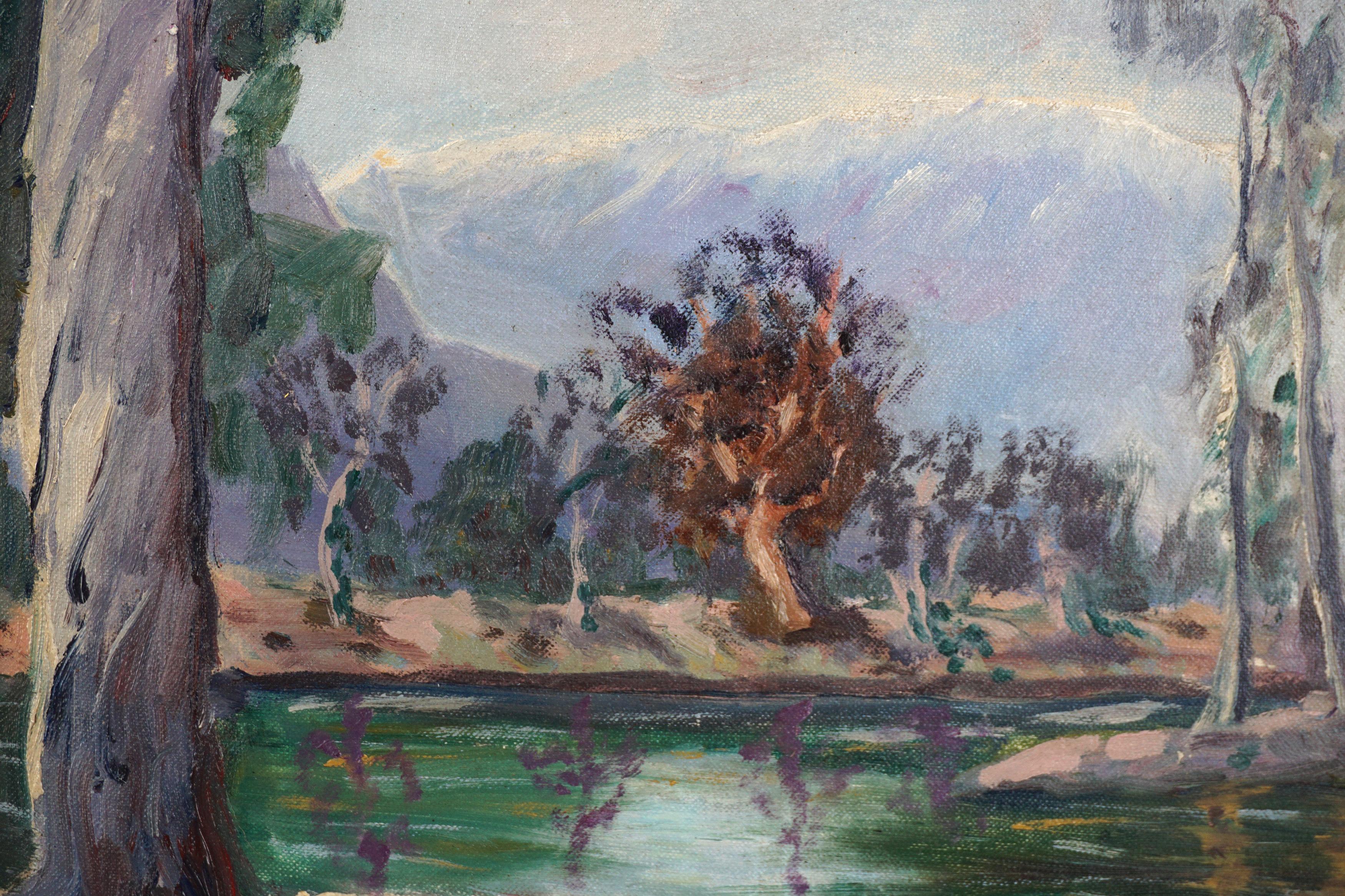 Mid Century Santa Barbara Eucalyptus and River Landscape - Painting by Max Fischel