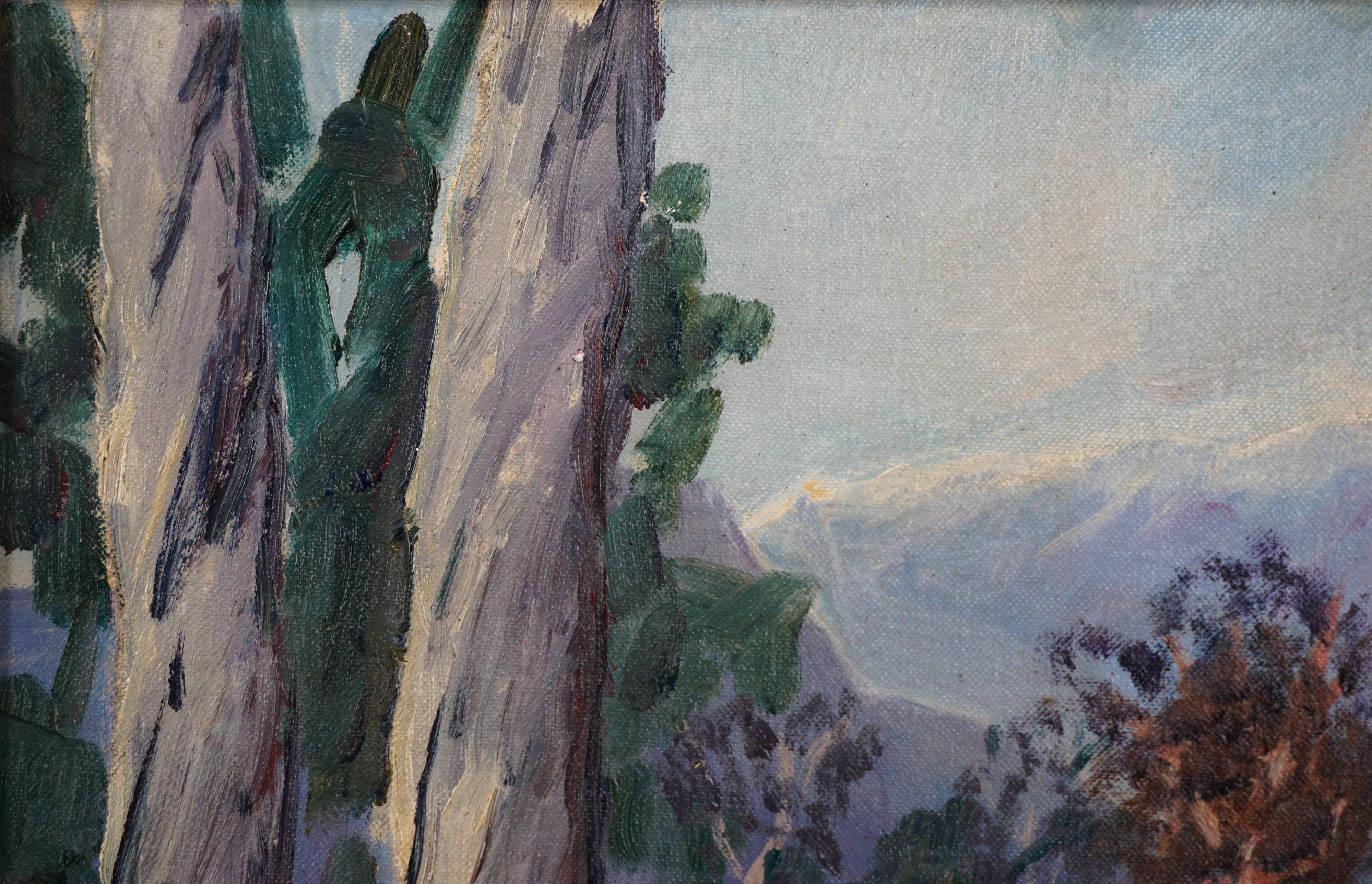Paisaje de eucaliptos y río de Santa Bárbara de mediados de siglo - Painting De la posguerra de Max Fischel