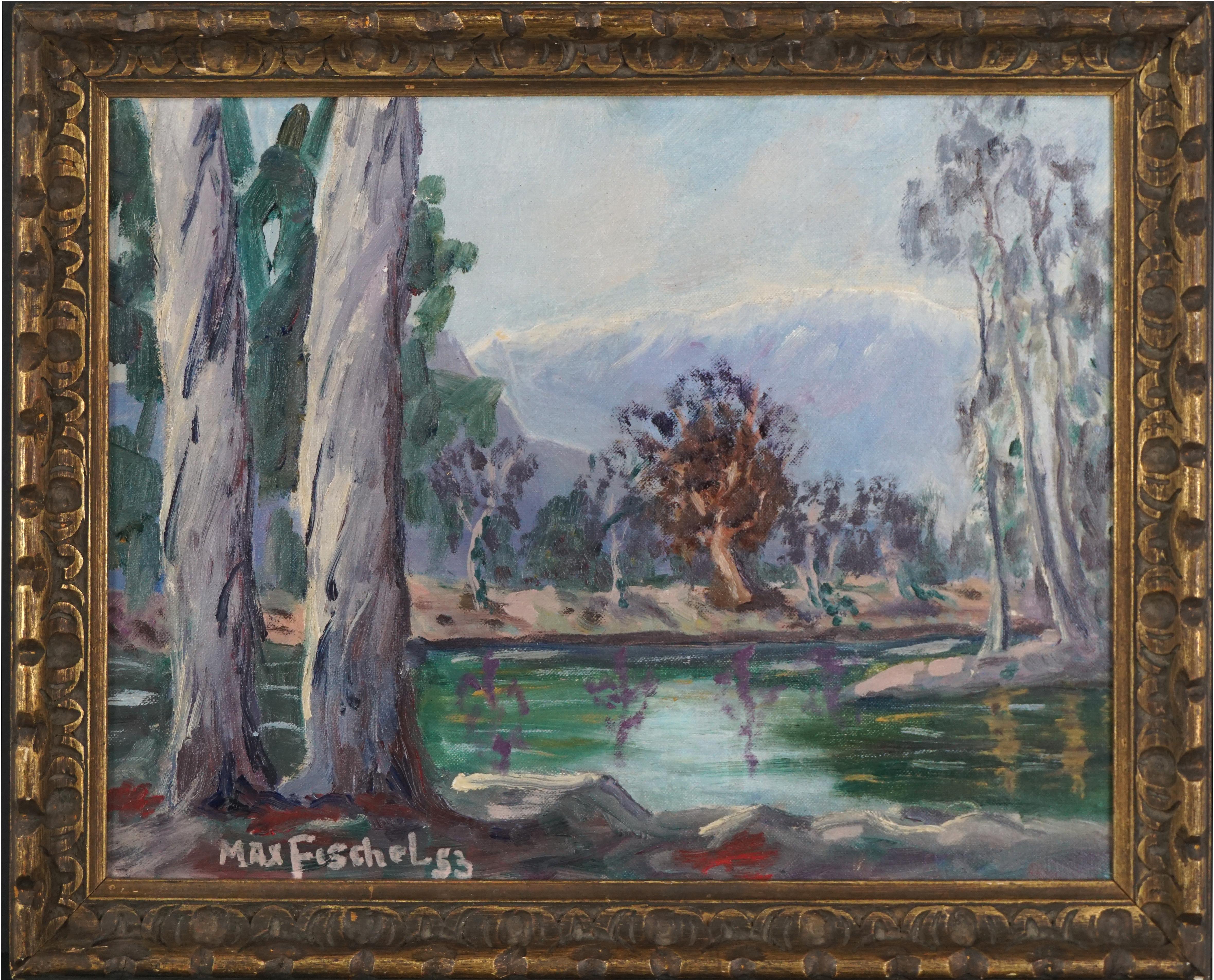 Paysage en eucalyptus et rivière de Santa Barbara du milieu du siècle dernier 