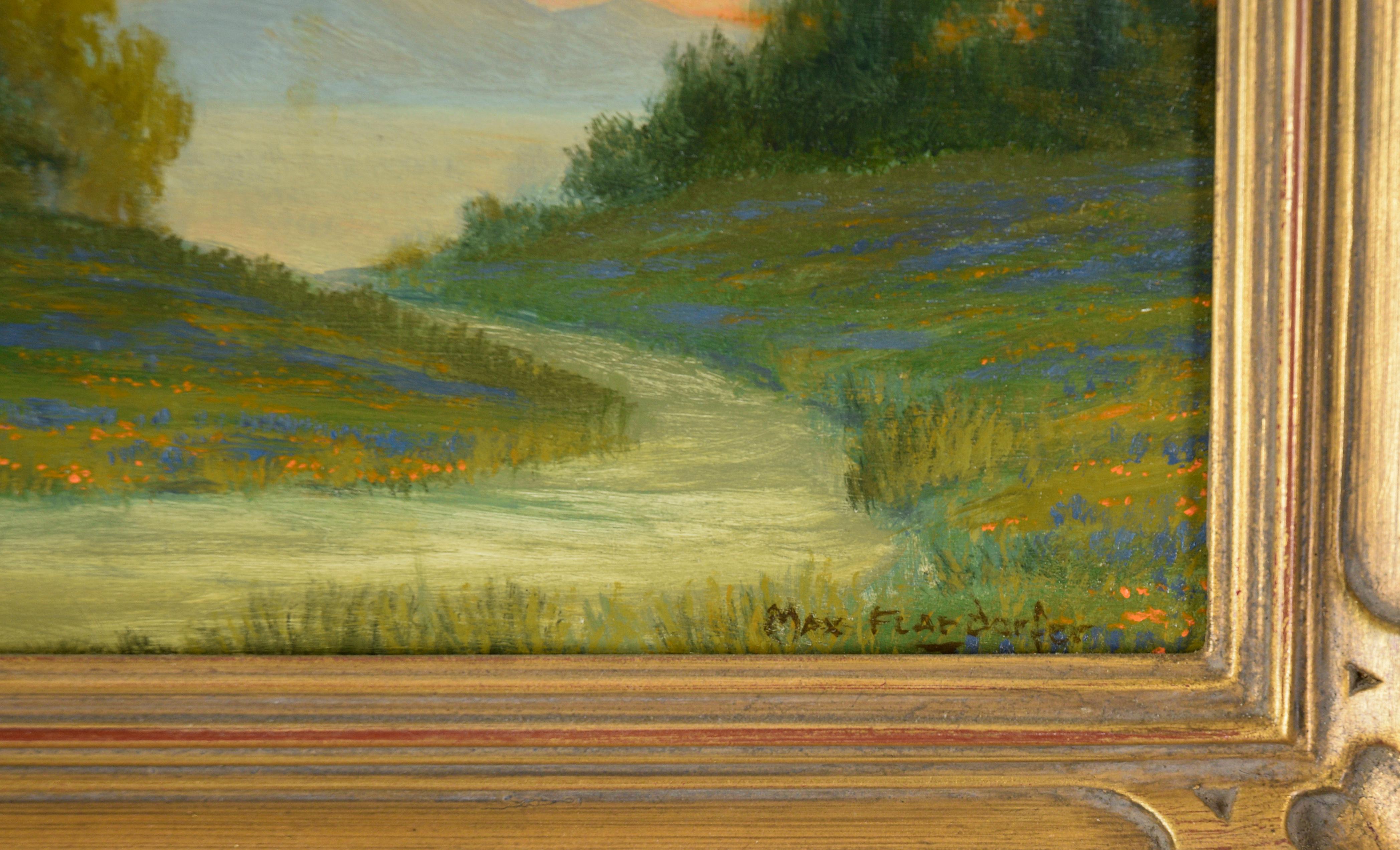 Paysage californien Lupines à l'huile sur panneau de bois en vente 3