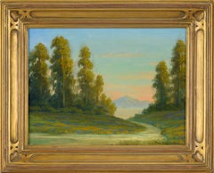 Retro "California Lupines" Landscape in Oil on Wood Panel