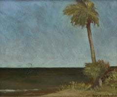 "Tramonto sulla costa del Golfo della Florida", paesaggio marino a olio su pannello di Wood