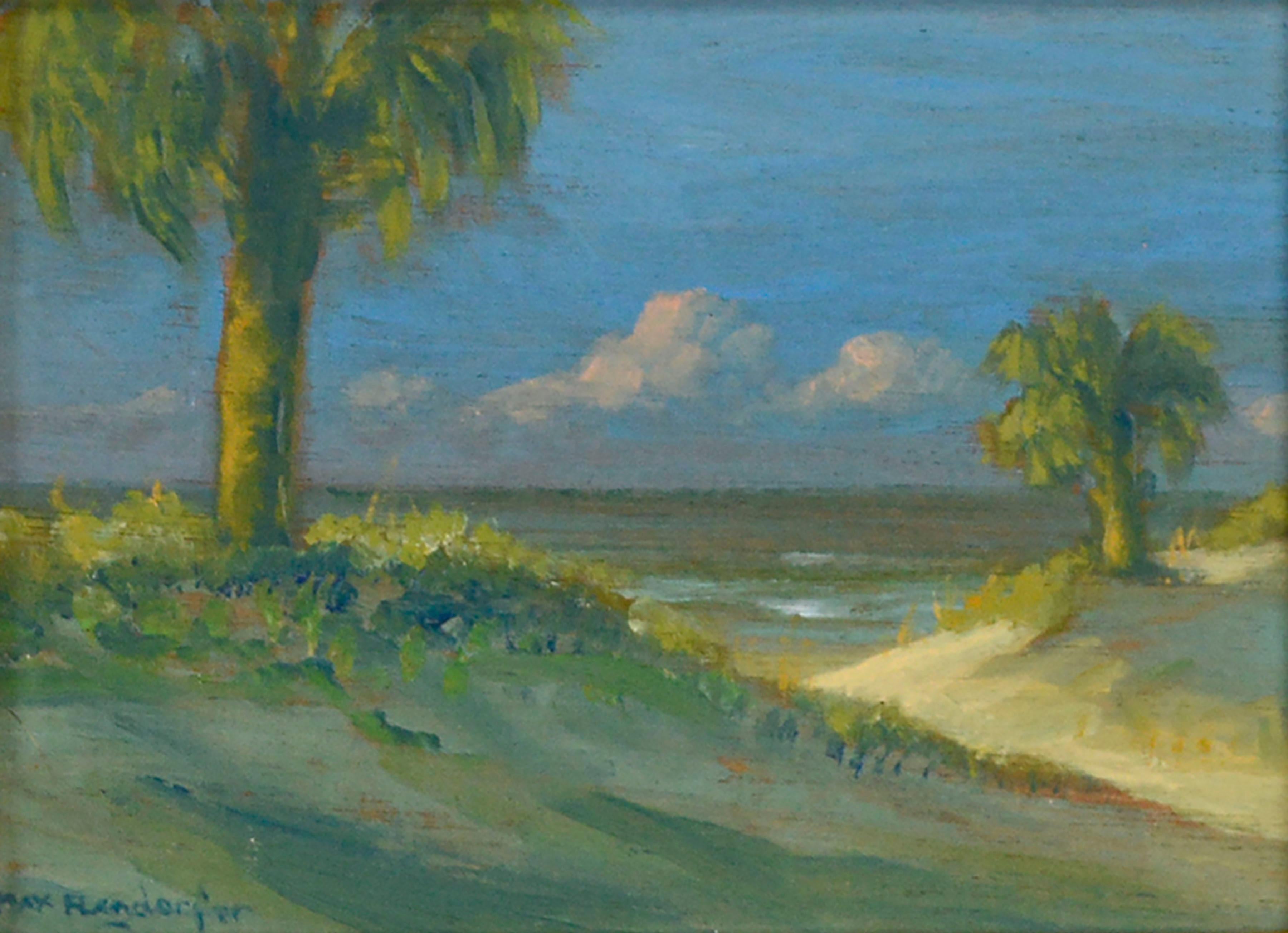 Path Through the Palms, Pensacola Florida Small-Scale Landscape - Painting by Max Flandorfer