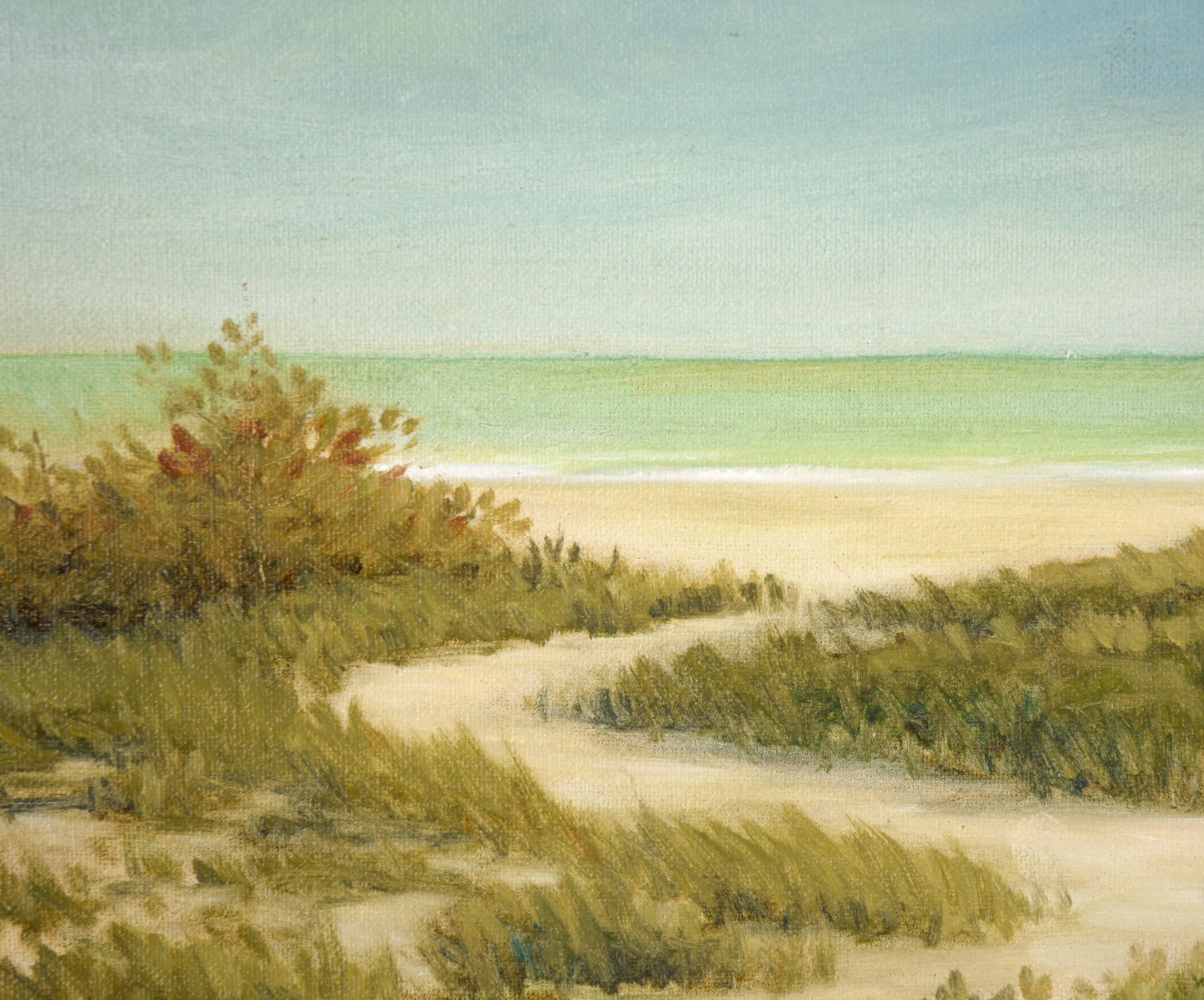 « Southern Beach », paysage côtier, huile sur toile - Marron Landscape Painting par Max Flandorfer