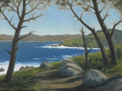 "Sunset Pt. Paesaggio costiero "Lobos, CA" in olio su lino