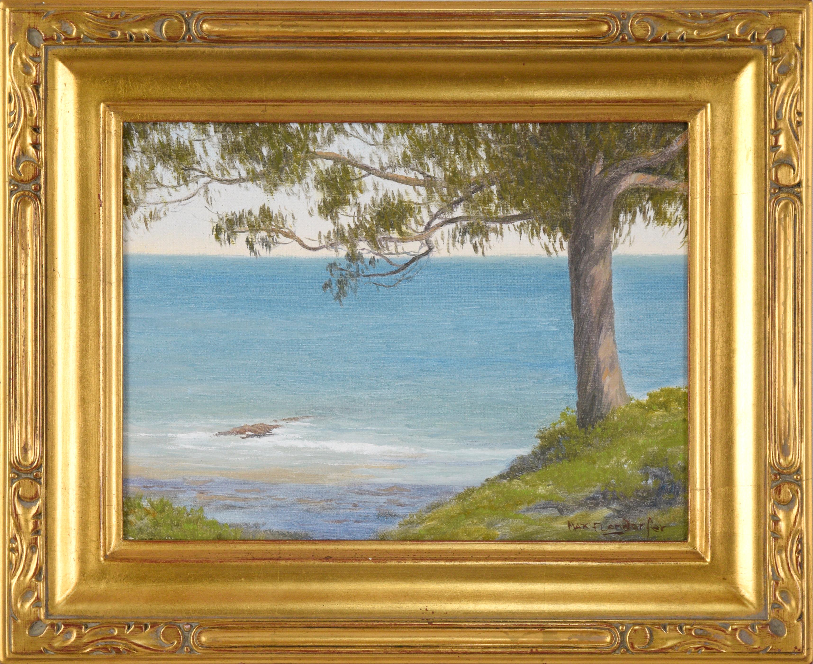 Landscape Painting Max Flandorfer - « West Cliff, Santa Cruz », paysage côtier à l'huile sur lin