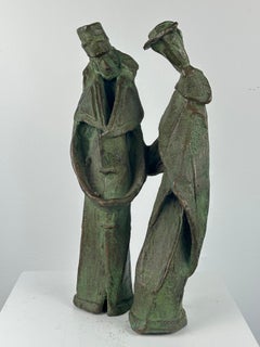 Scultura brutalista in bronzo raffigurante figure femminili in stile cubista