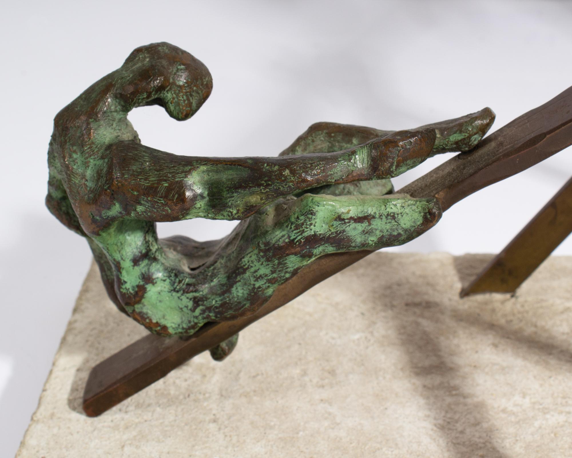 Max Fleisher Brutalist Bronze Sculpture of a Seesaw In Good Condition For Sale In Indianapolis, IN