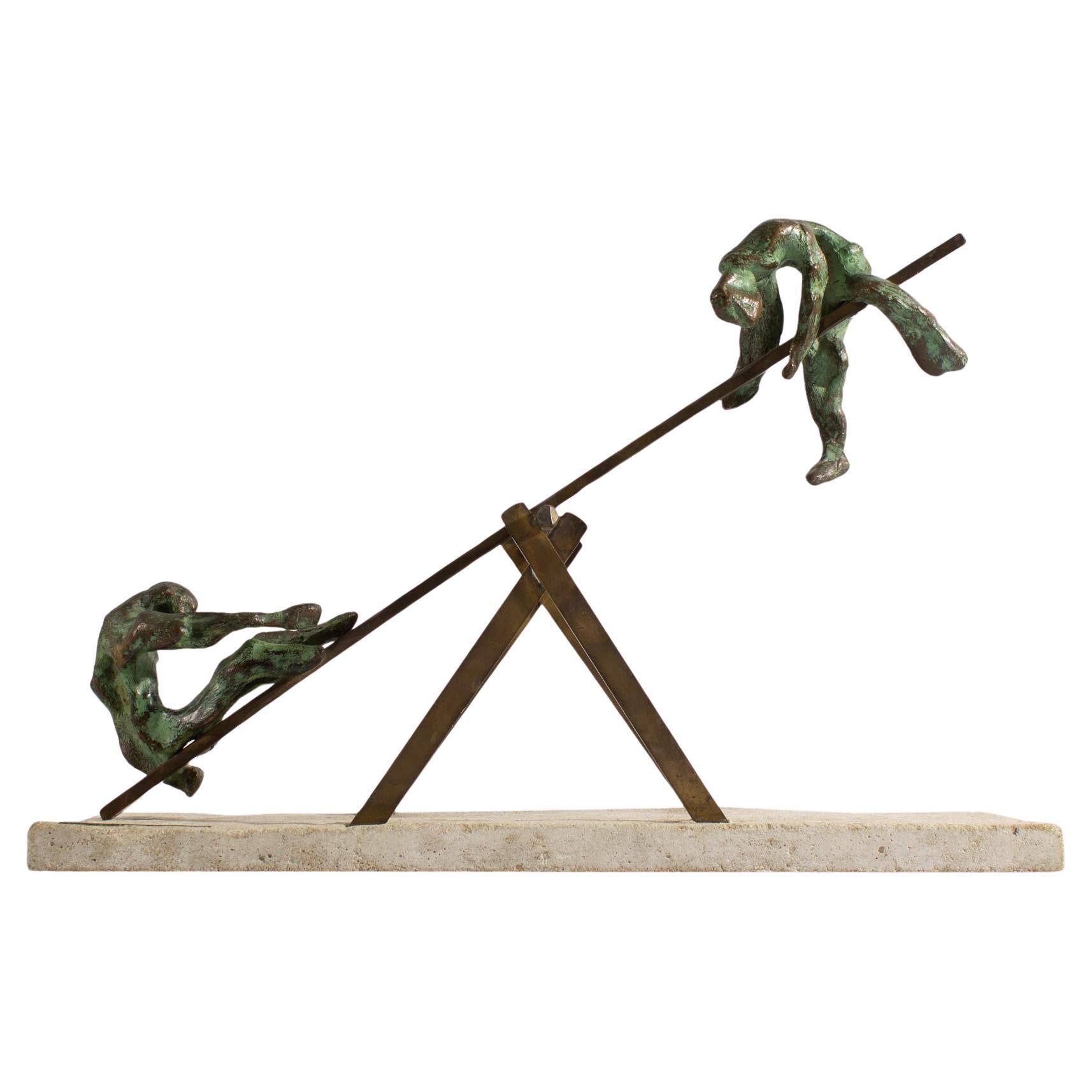 Max Fleisher Brutalistische Bronze-Skulptur einer Wippe