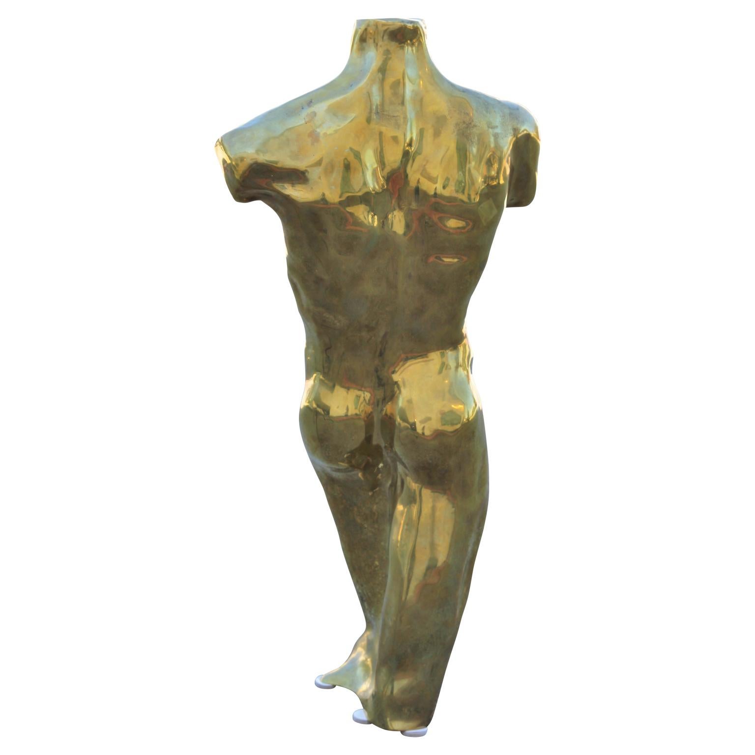 Figurative Bronze Gold Toned Nude Male Torso Sculpture 1