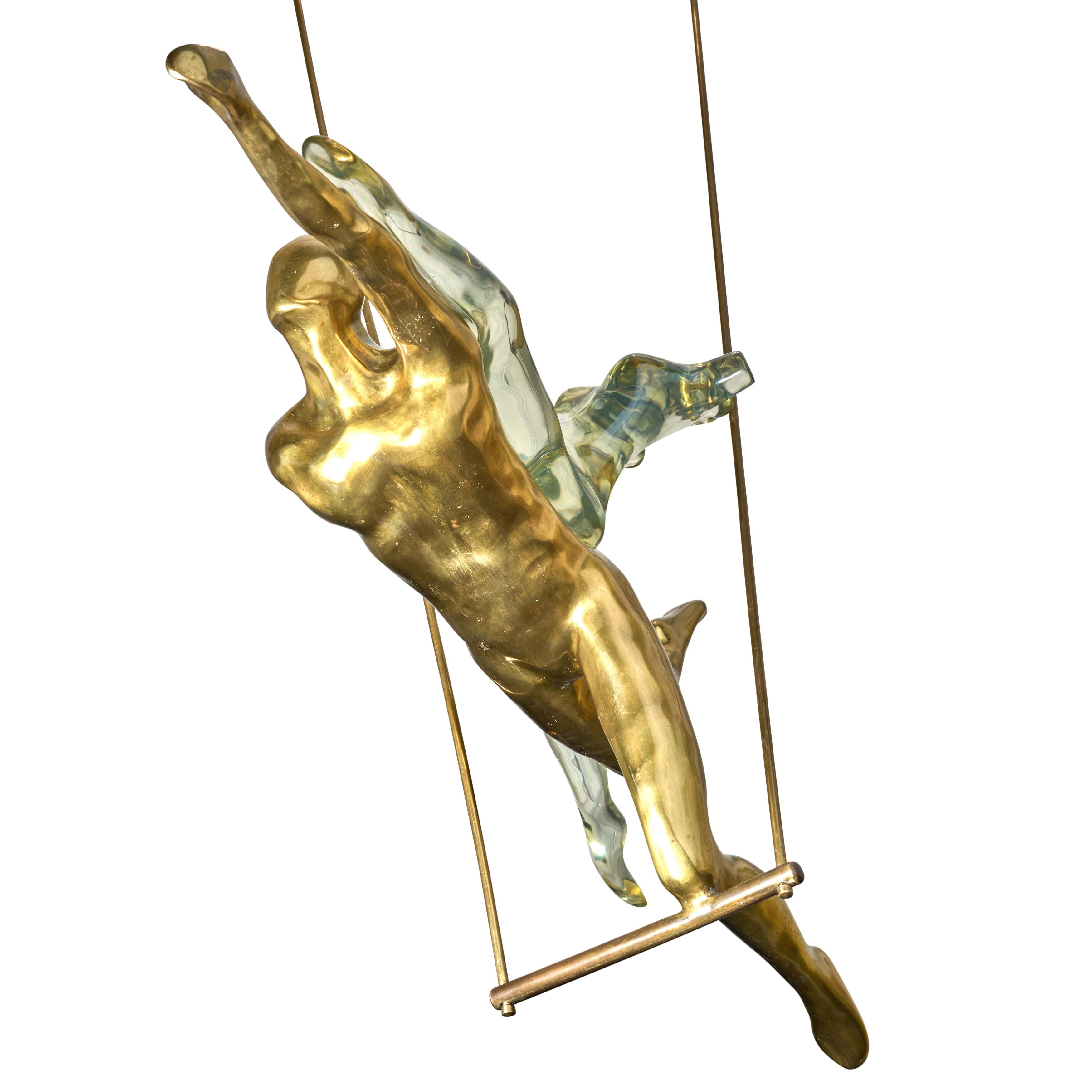 Late 20th Century Max Forti Bronze and Lucite Sculpture of Couple on a Trapeze