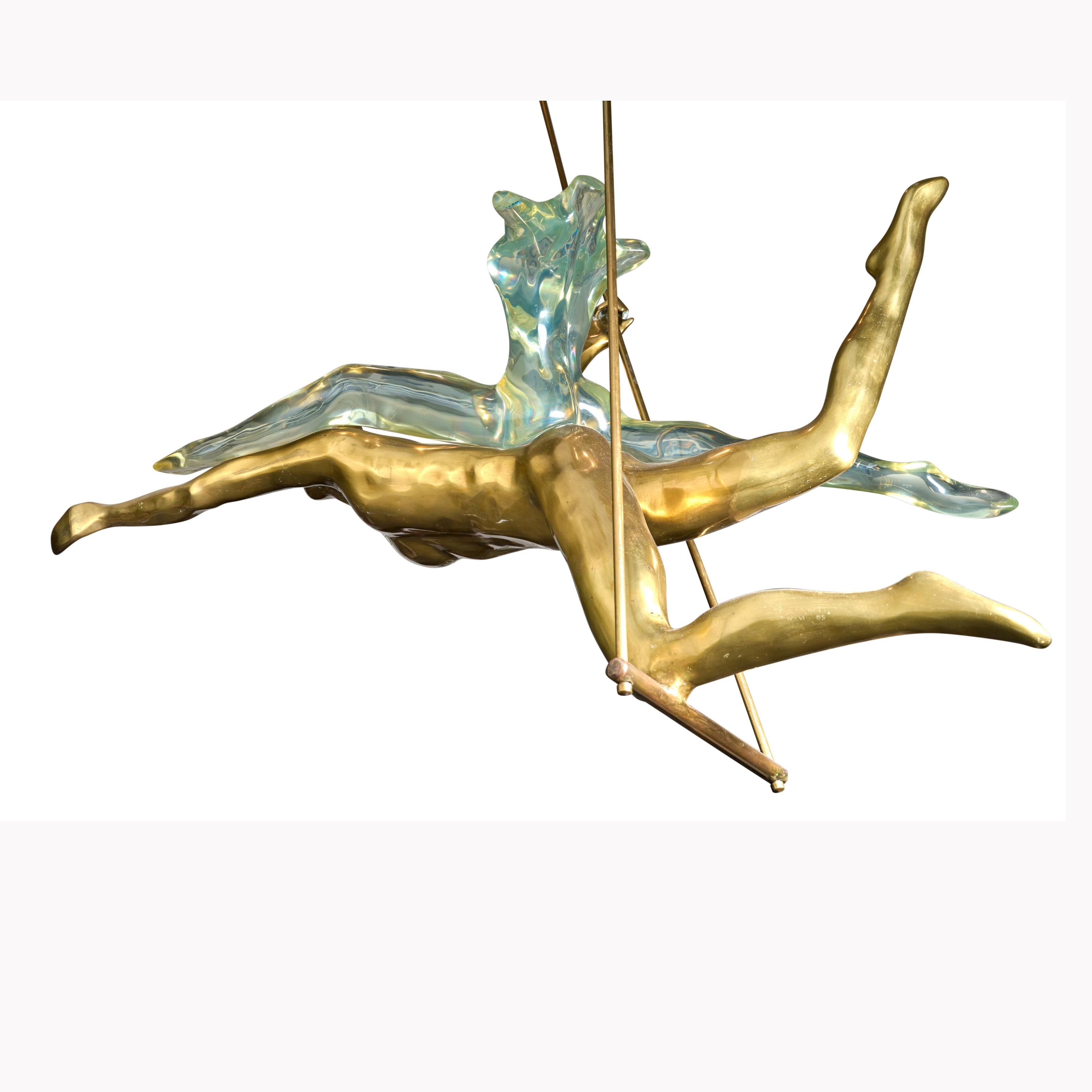 Max Forti Bronze and Lucite Sculpture of Couple on a Trapeze 1