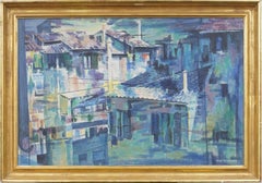 Large American Modernist Abstract Architectural Framed Original Oil Painting