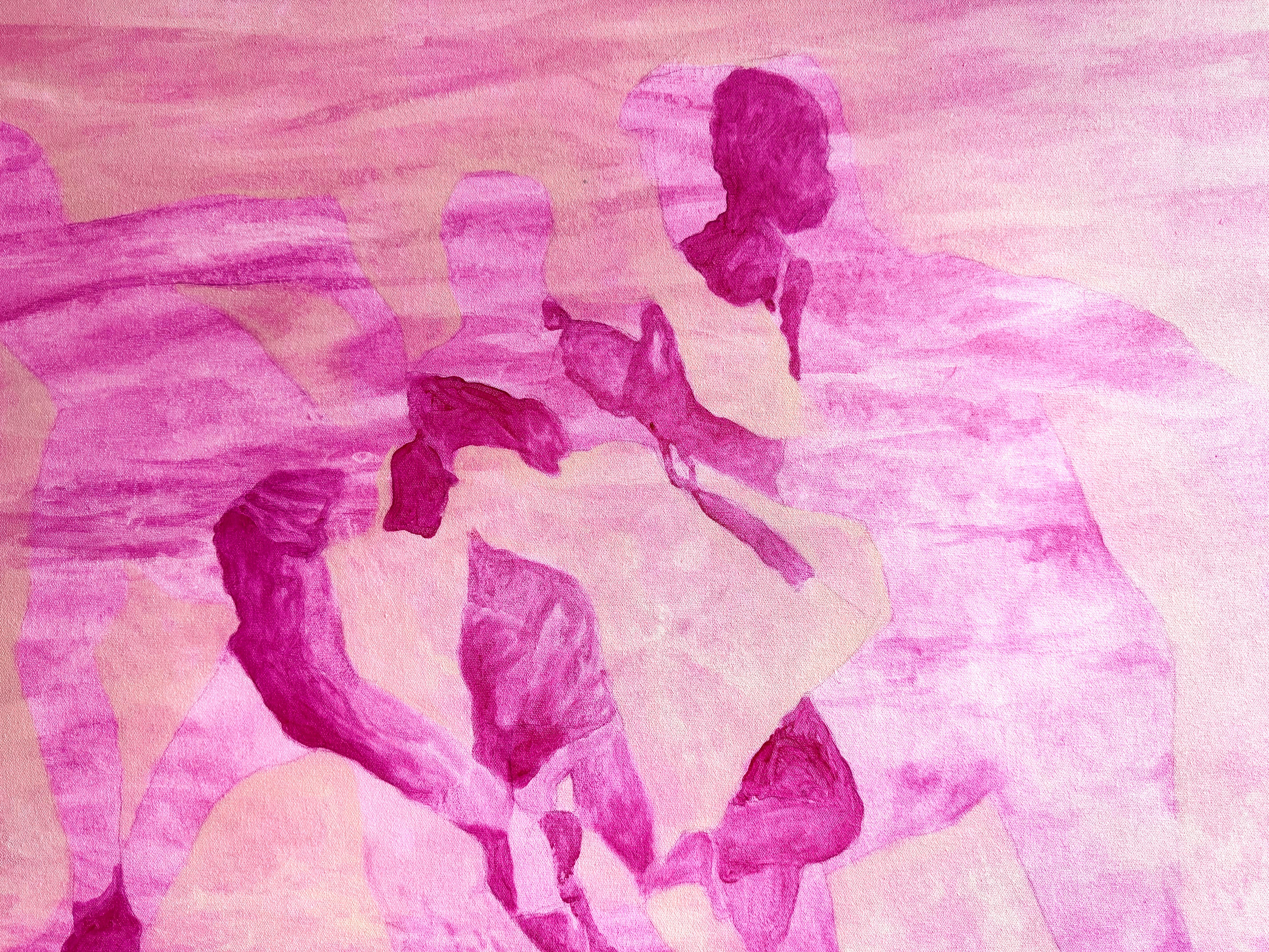 Large Magenta Pink Ethereal Seaside Abstract Figurative Painting 