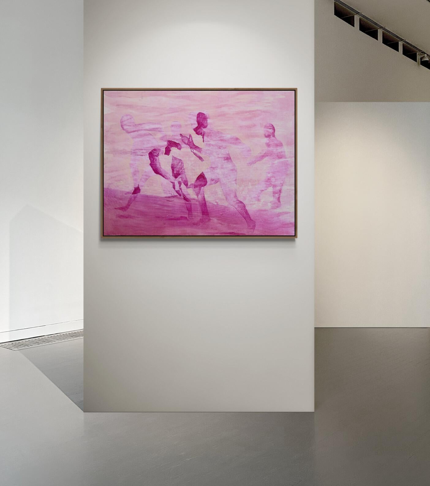 Large Magenta Pink Ethereal Seaside Abstract Figurative Painting 