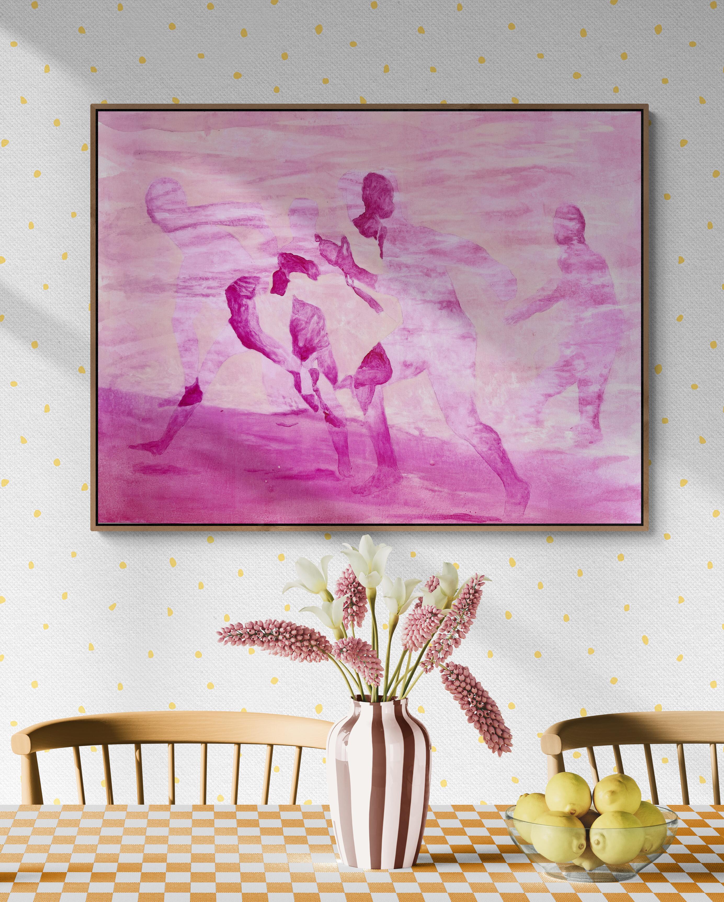 Large Magenta Pink Ethereal Seaside Abstract Figurative Painting 