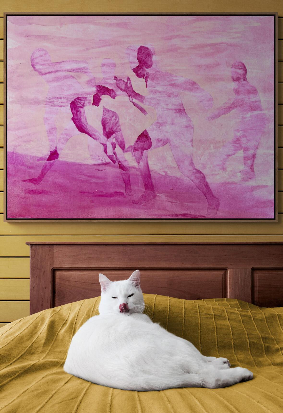 Large Magenta Pink Ethereal Seaside Abstract Figurative Painting 