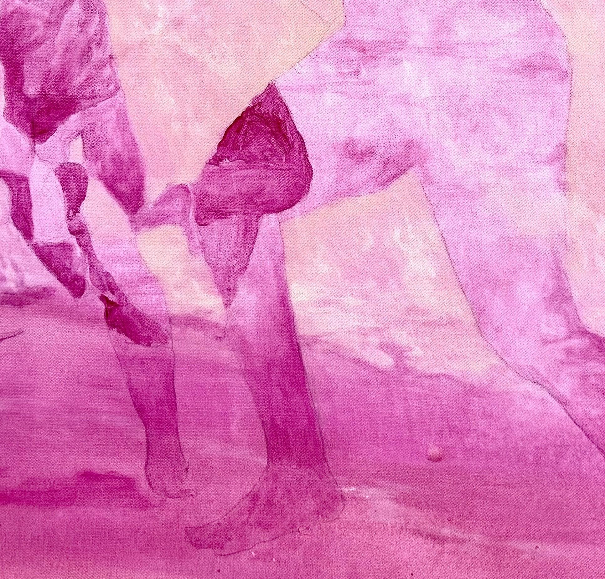 Large Magenta Pink Ethereal Seaside Abstract Figurative Painting 