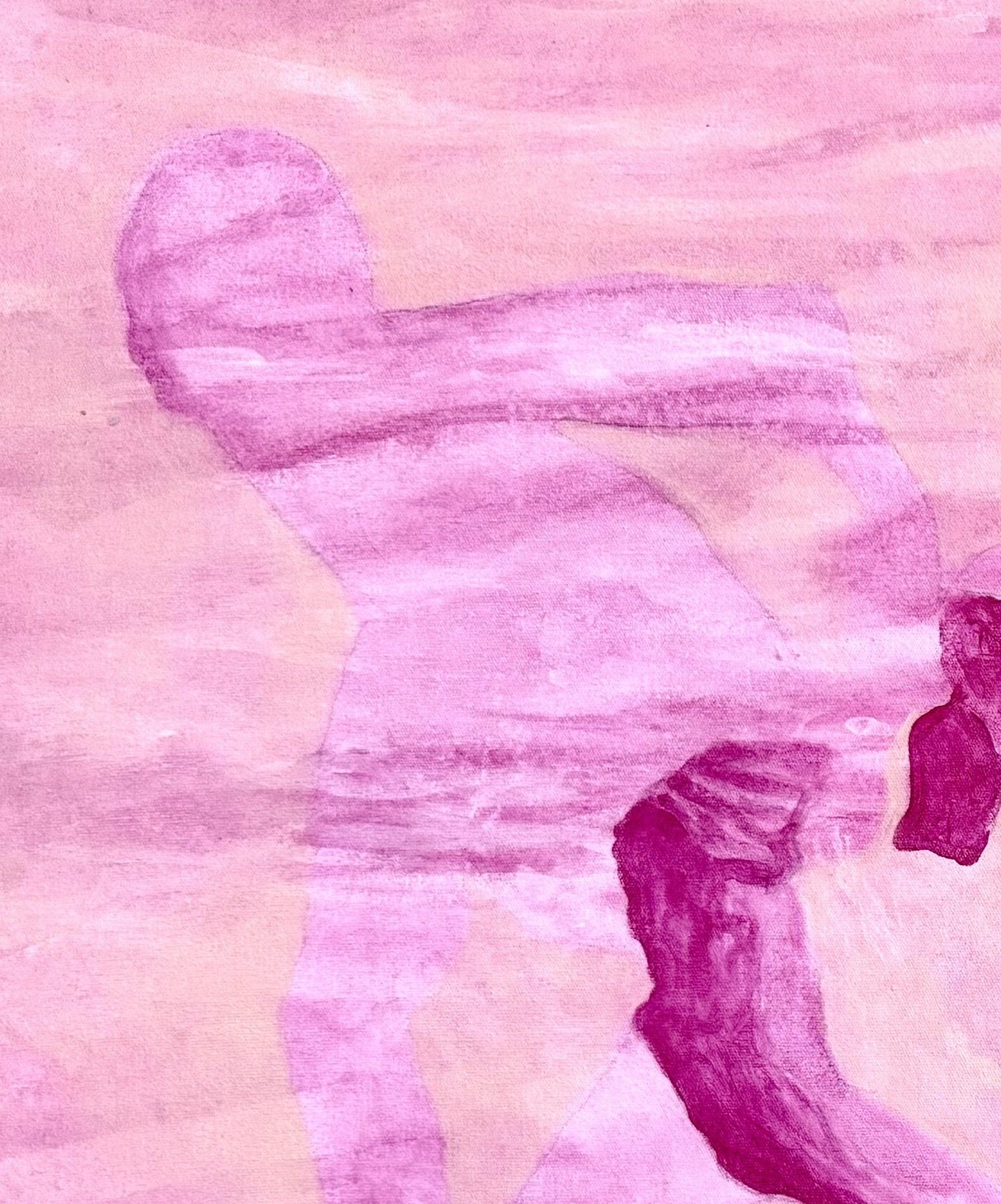 Large Magenta Pink Ethereal Seaside Abstract Figurative Painting 