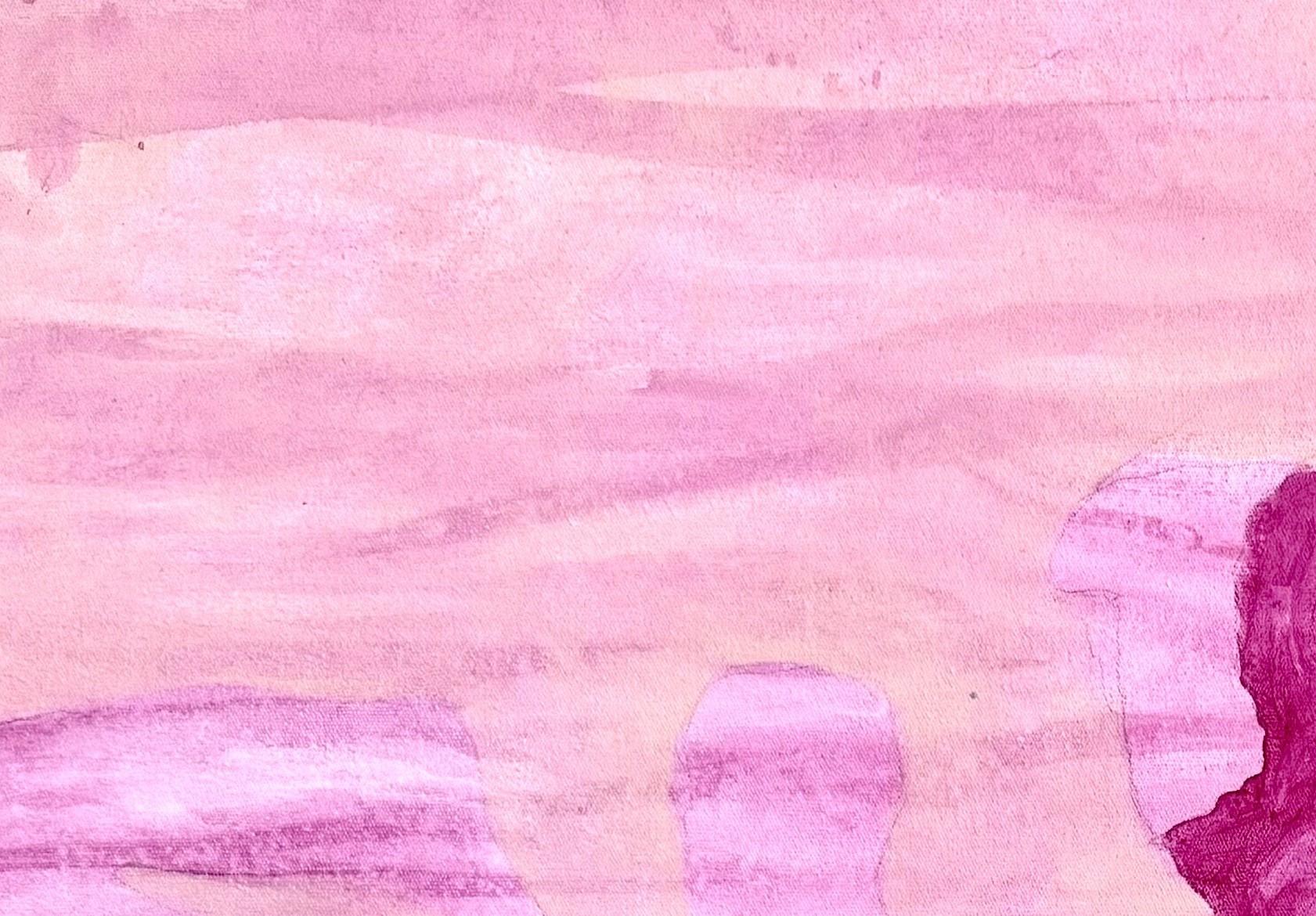 Large Magenta Pink Ethereal Seaside Abstract Figurative Painting 