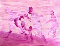 Large Magenta Pink Ethereal Seaside Abstract Figurative Painting "Fund Motion"