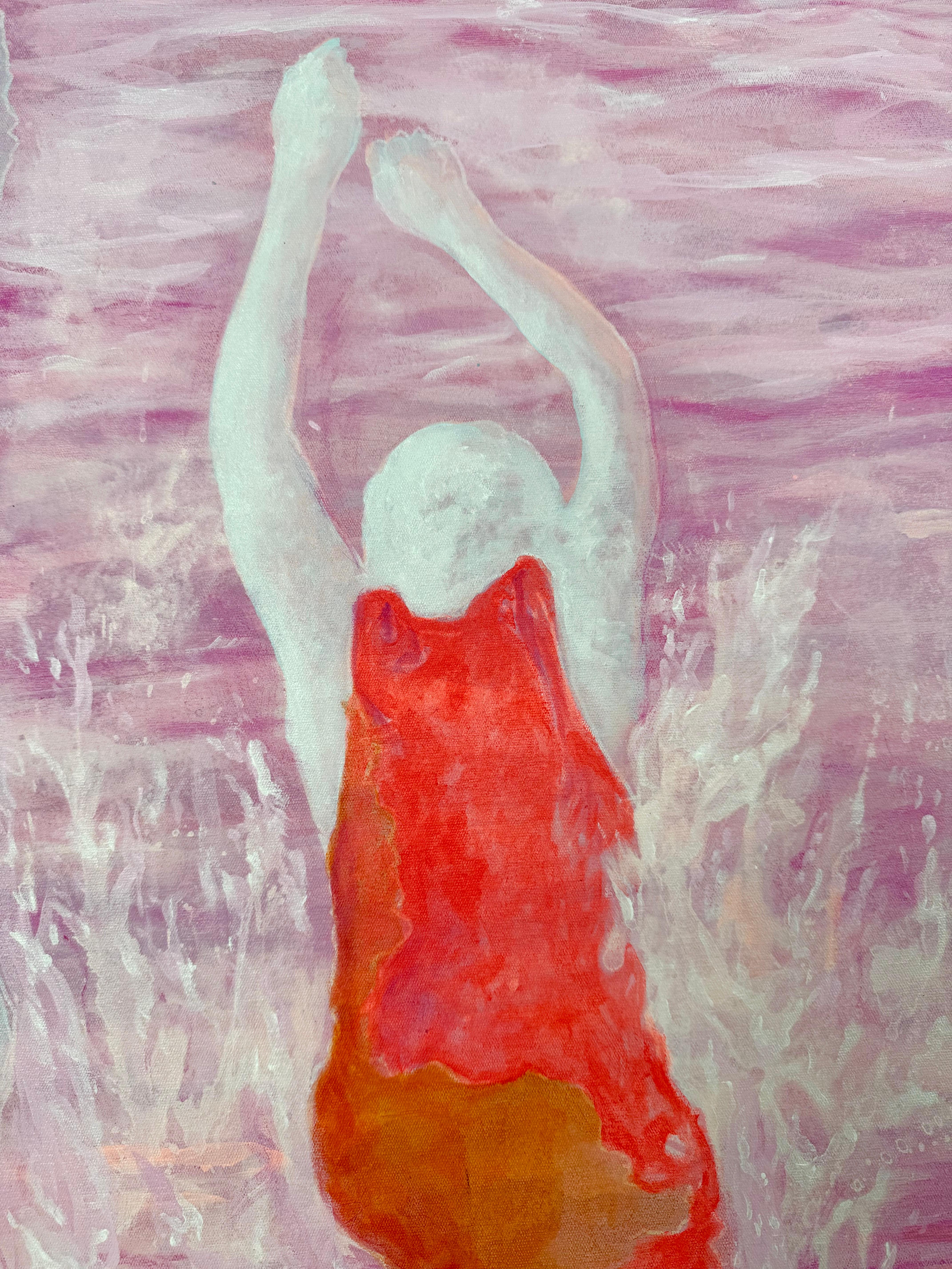 Große rosa ätherische Seaside abstrakte figurative Malerei 