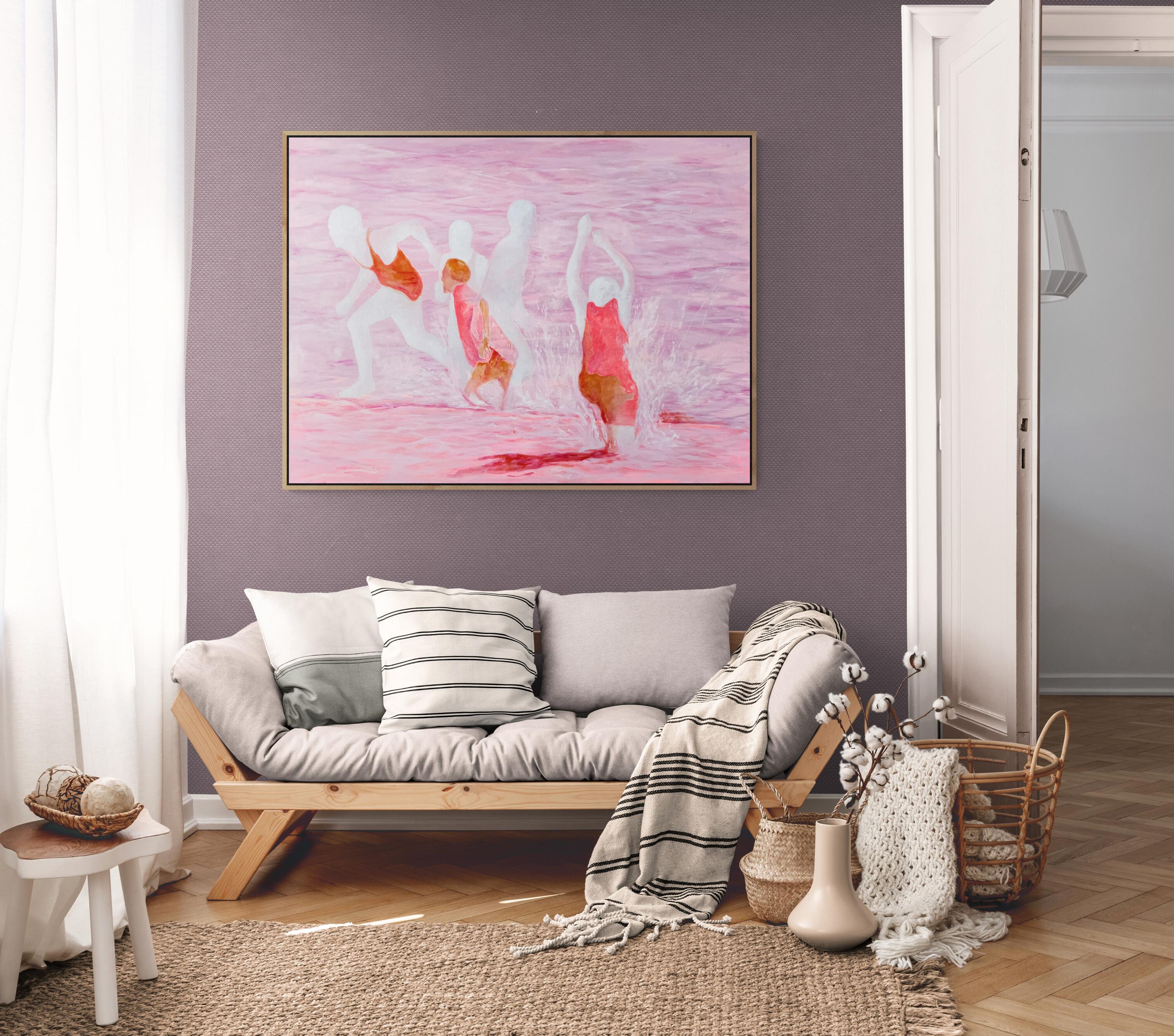 Große rosa ätherische Seaside abstrakte figurative Malerei 