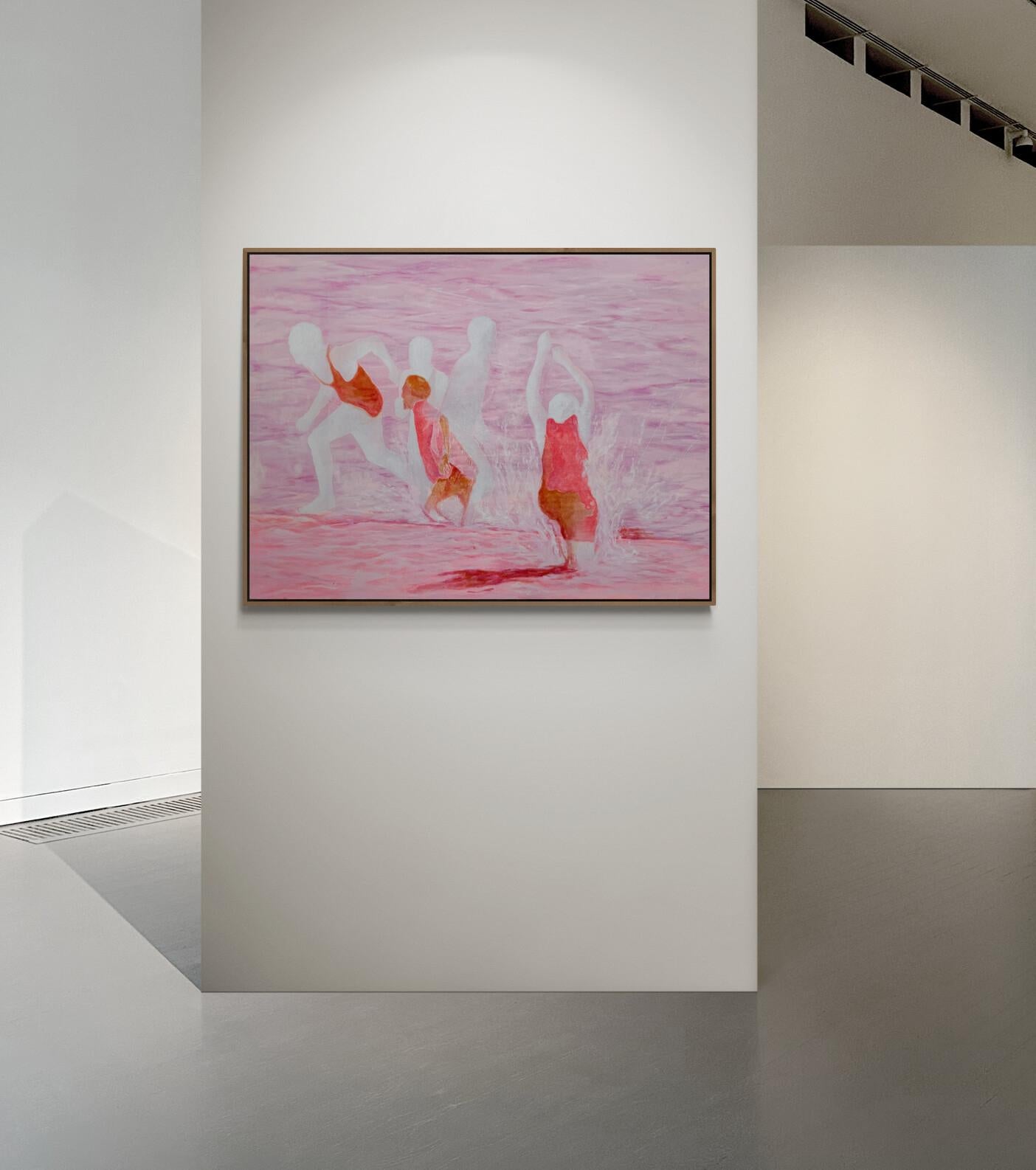 Große rosa ätherische Seaside abstrakte figurative Malerei 