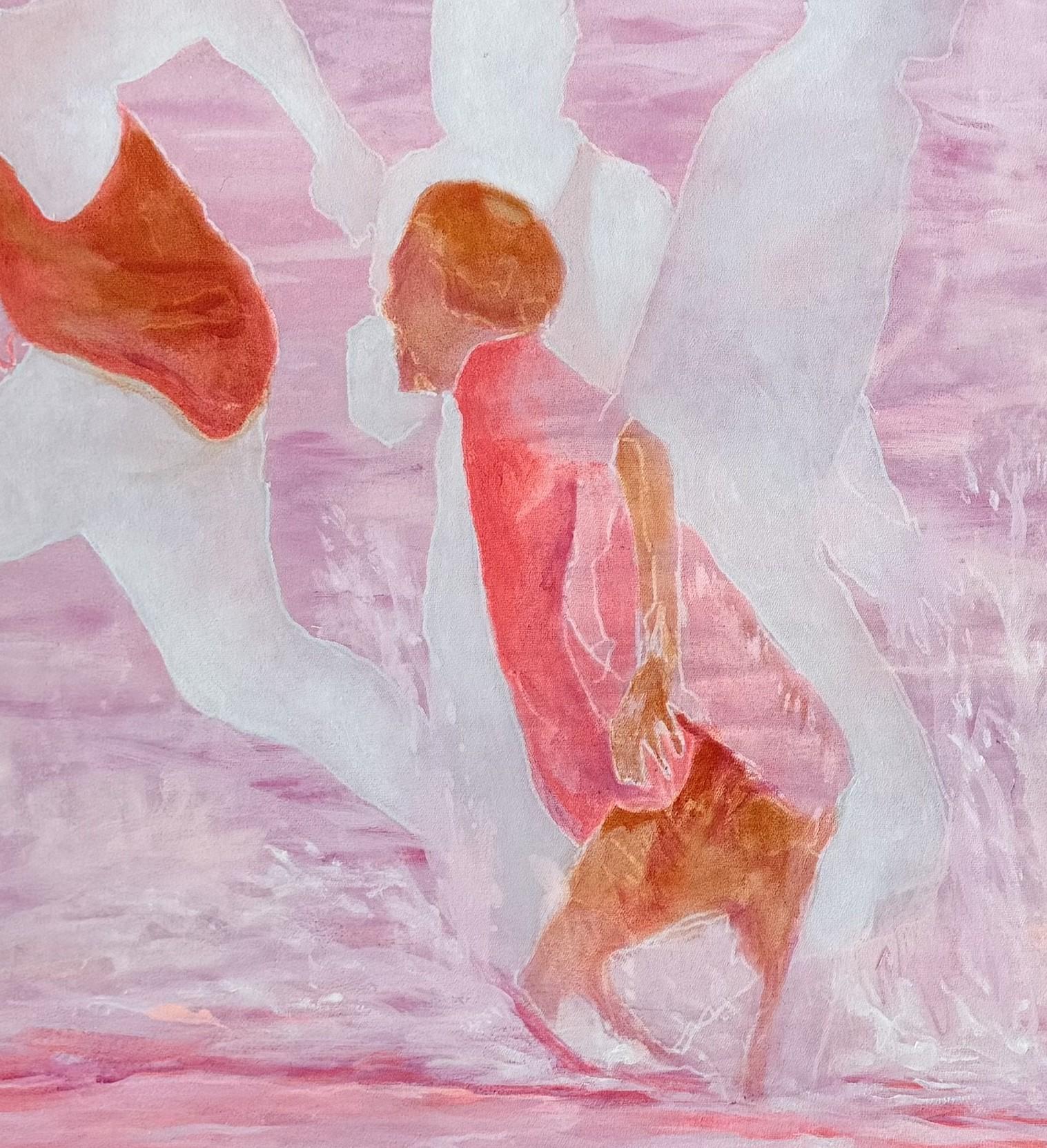 Große rosa ätherische Seaside abstrakte figurative Malerei 
