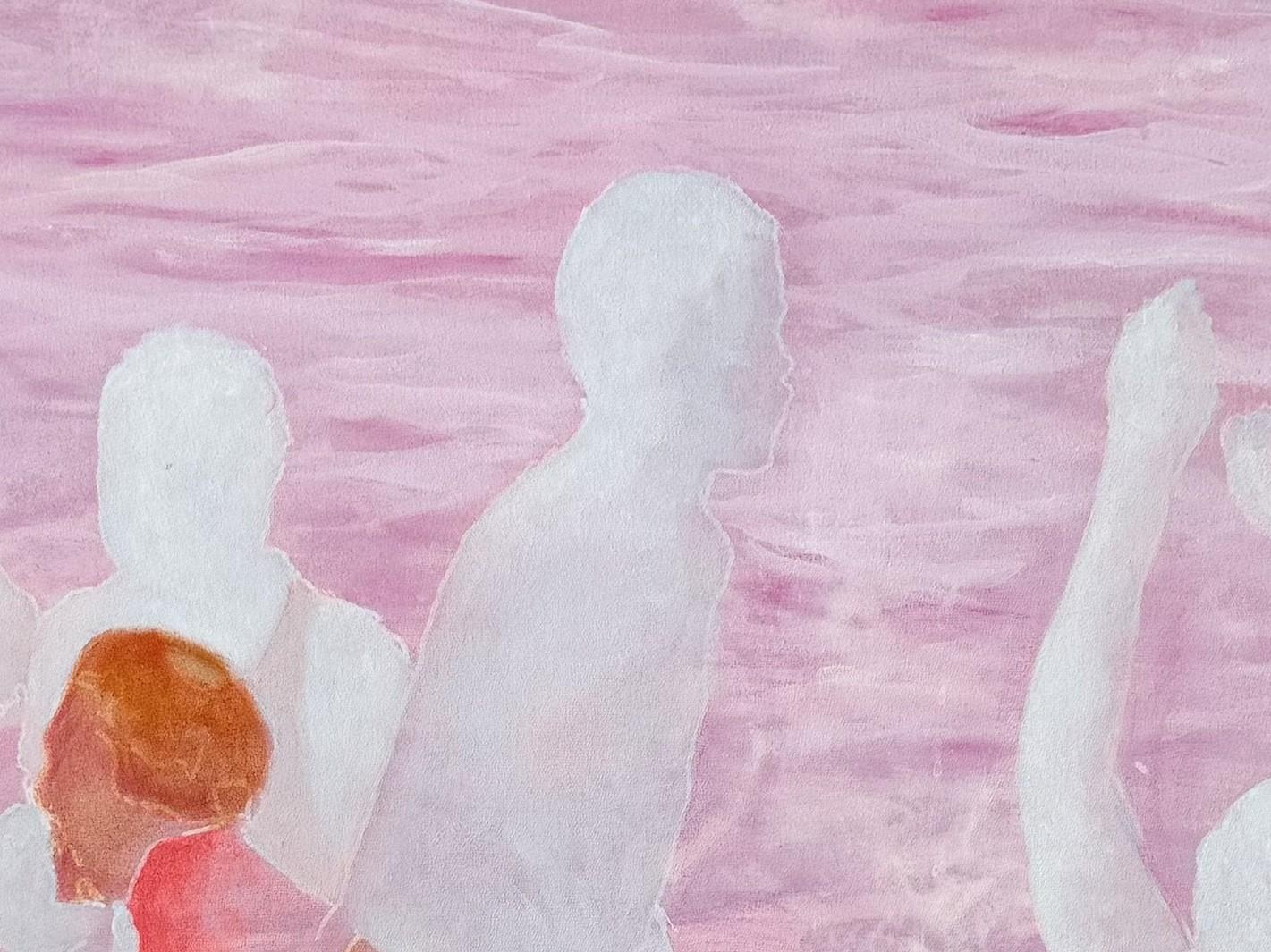 Große rosa ätherische Seaside abstrakte figurative Malerei 