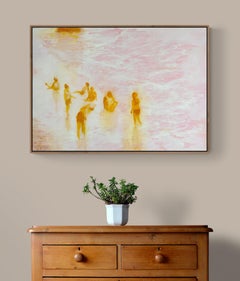 Grande peinture figurative de bord de mer aux couleurs douces et éthérées "Between Now and Then" (Entre aujourd'hui et demain)