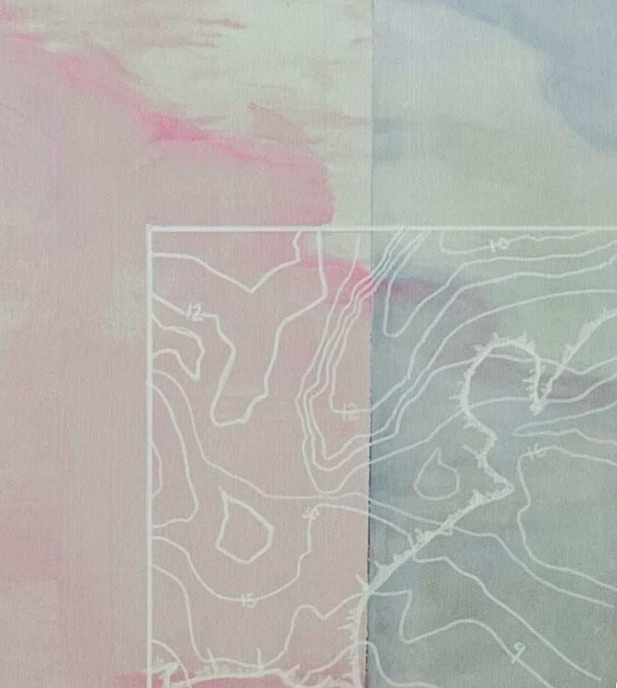 Large Soft Coloured Pink Ethereal Seaside Figurative Painting 