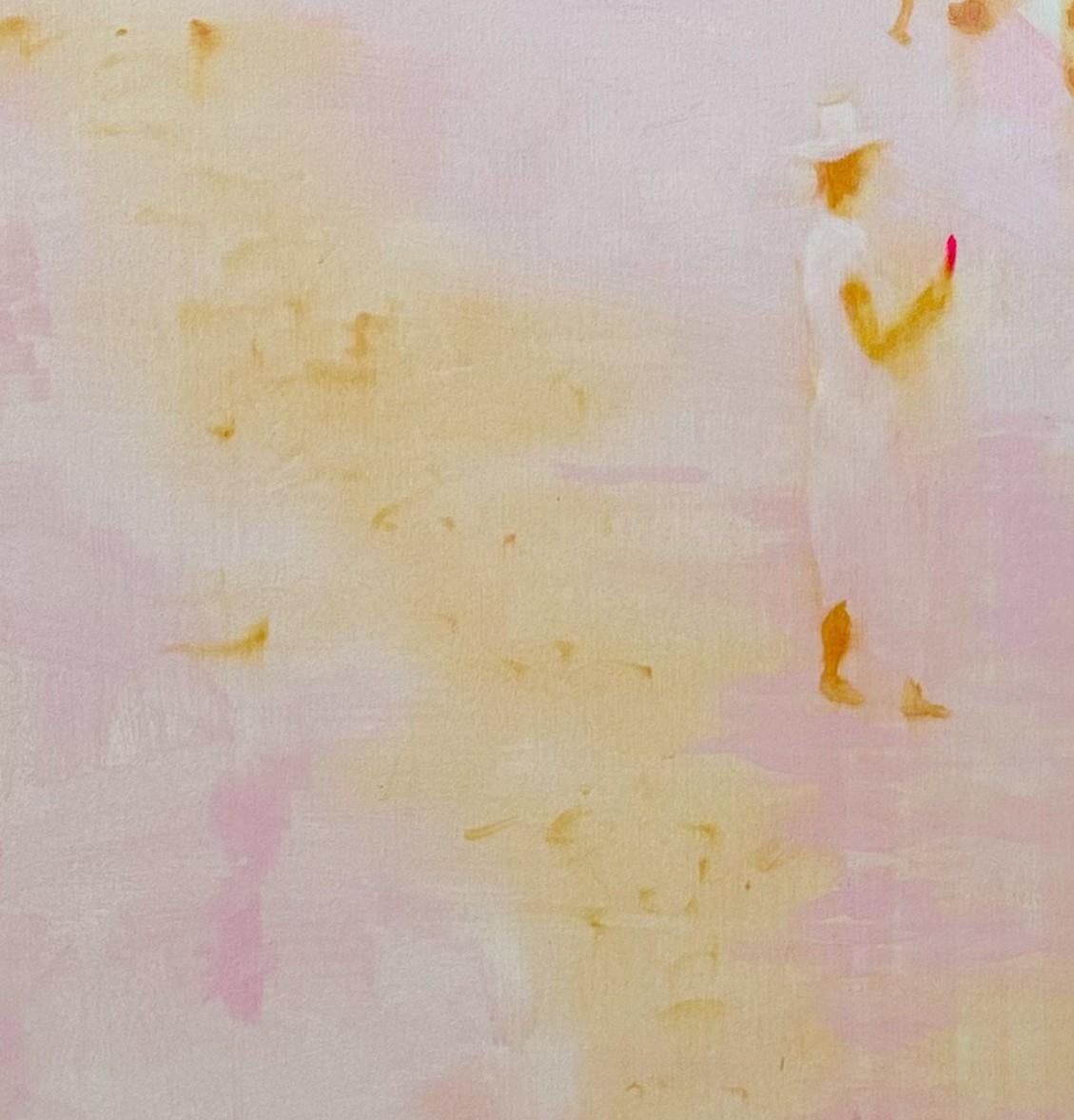 Large Soft Coloured Pink Ethereal Seaside Figurative Painting 