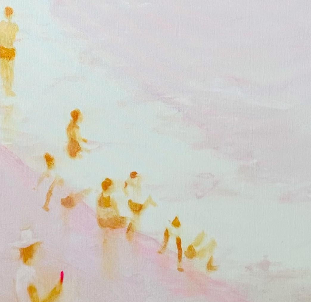 Large Soft Coloured Pink Ethereal Seaside Figurative Painting 
