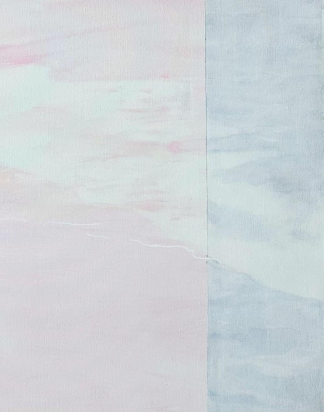 Large Soft Coloured Pink Ethereal Seaside Figurative Painting 
