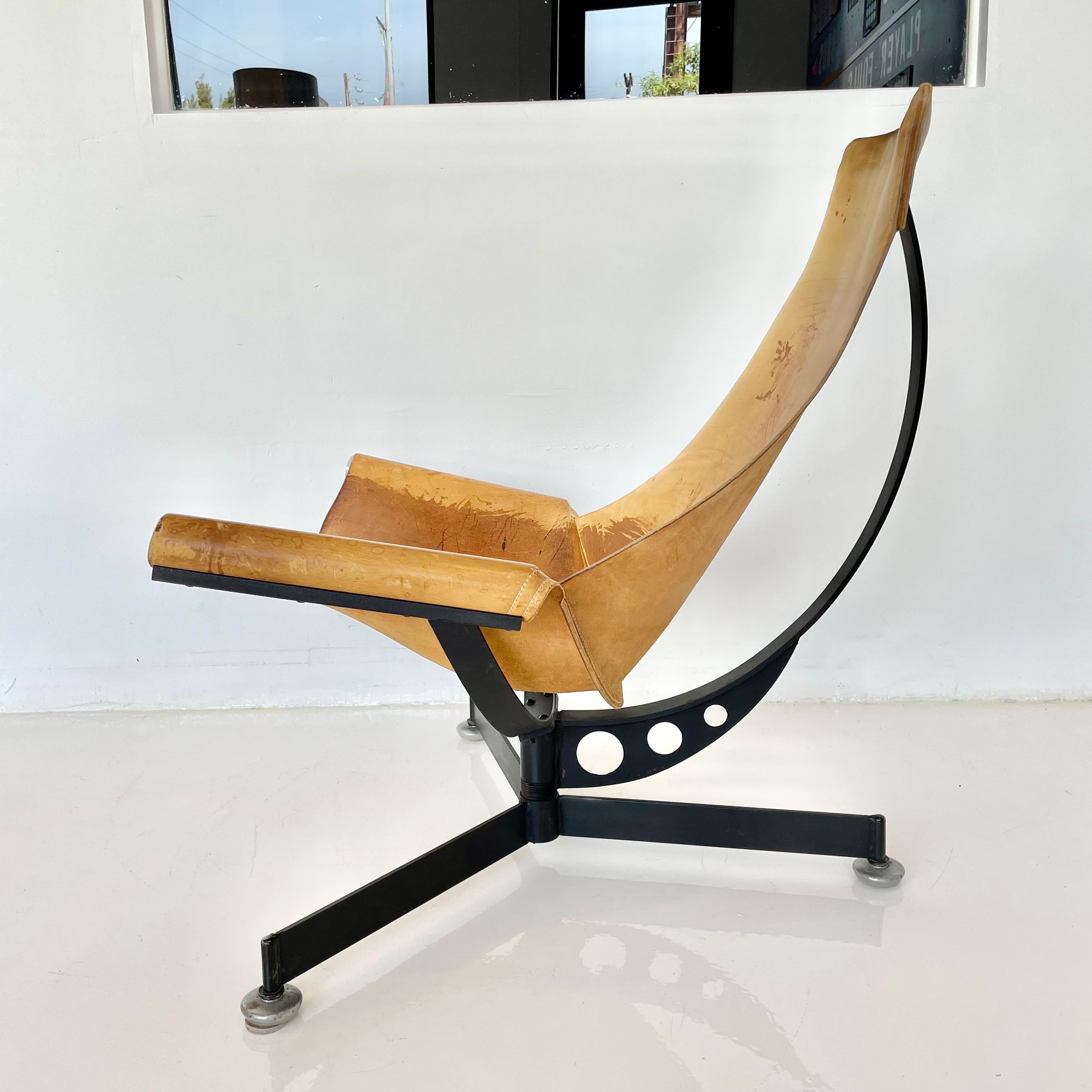 Mid-20th Century Max Gottschalk Leather and Iron Sling Chair, 1960s For Sale