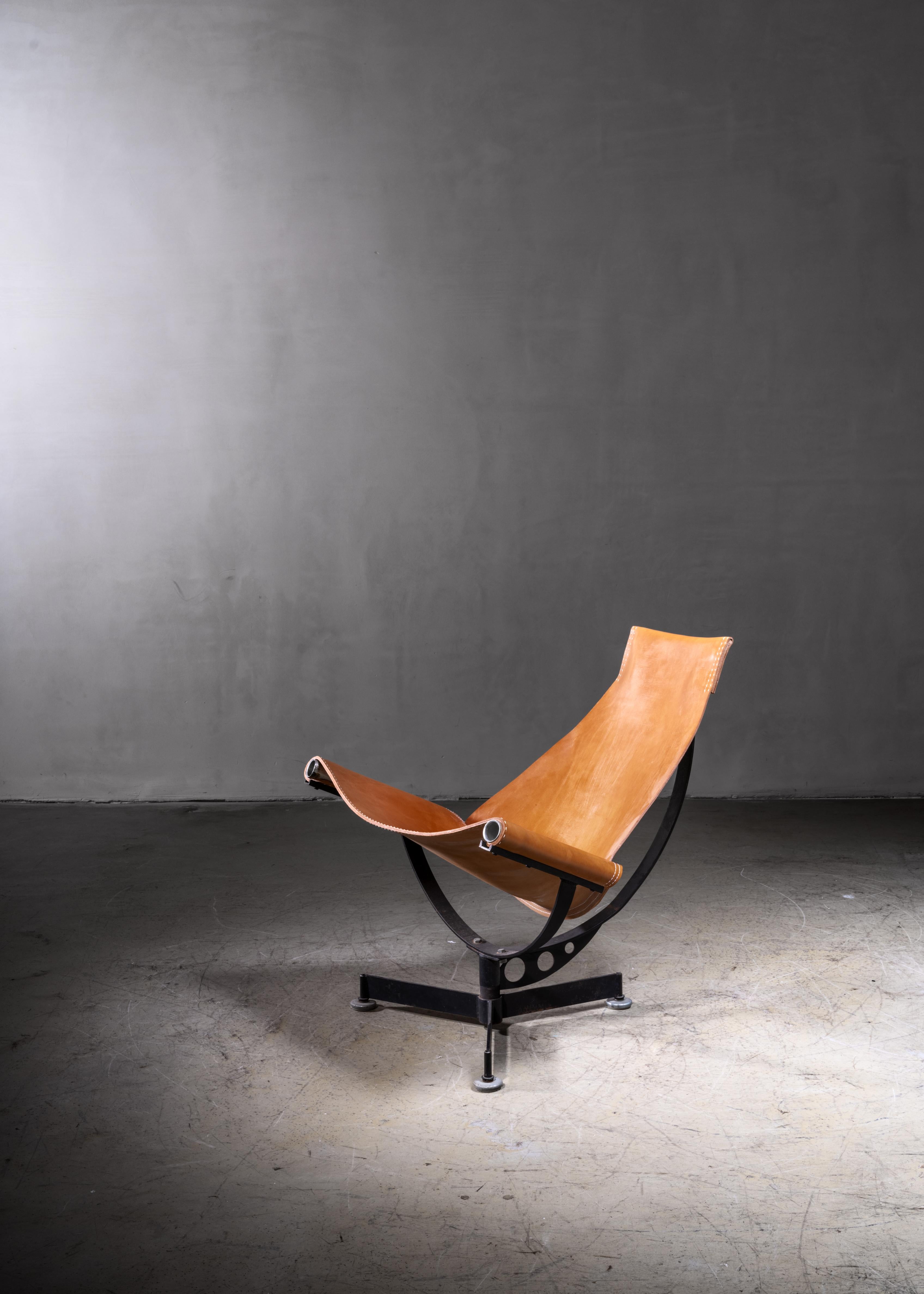 Mid-Century Modern Max Gottschalk Leather Sling Lounge Chair, USA, 1960s For Sale