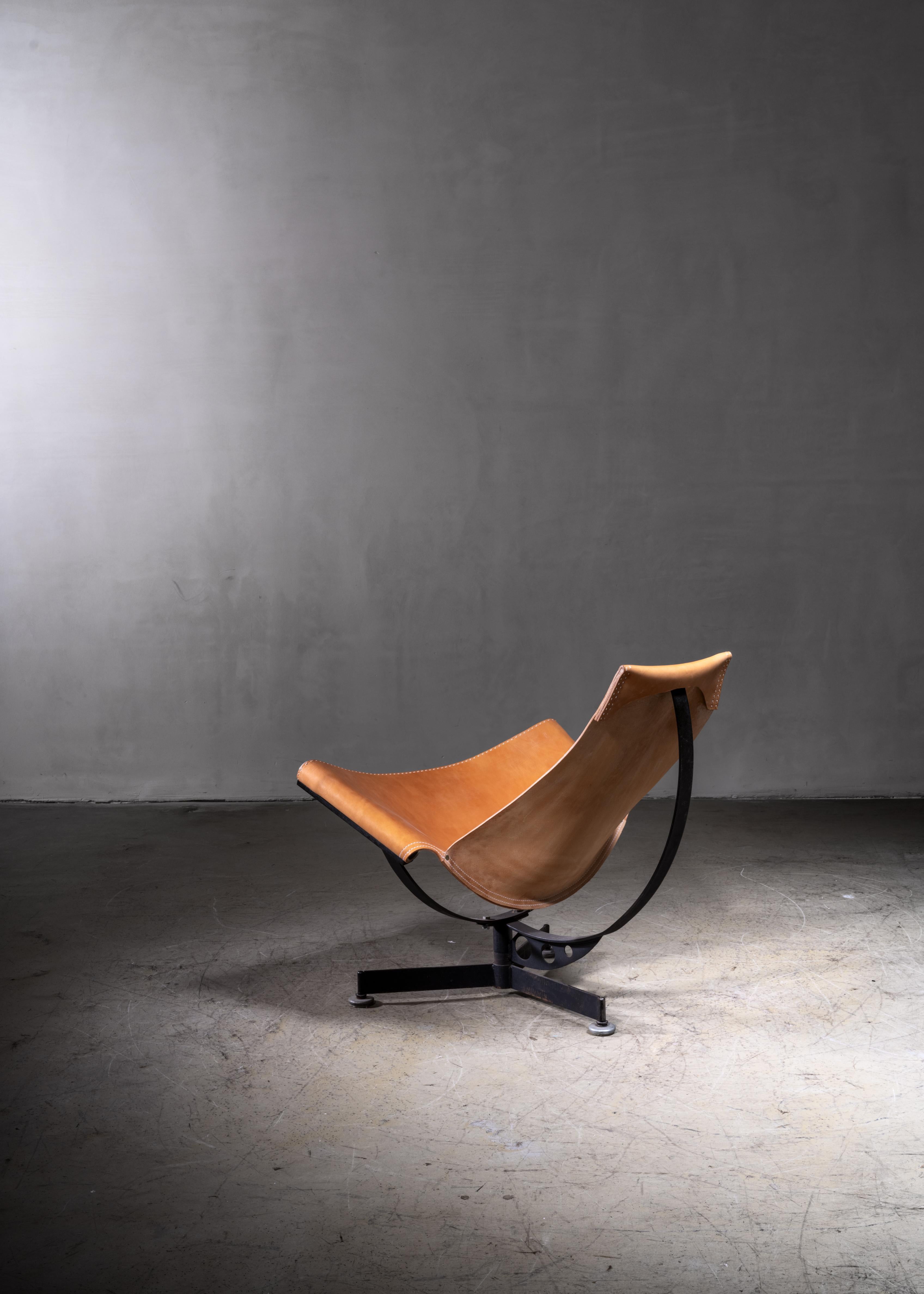 American Max Gottschalk Leather Sling Lounge Chair, USA, 1960s For Sale