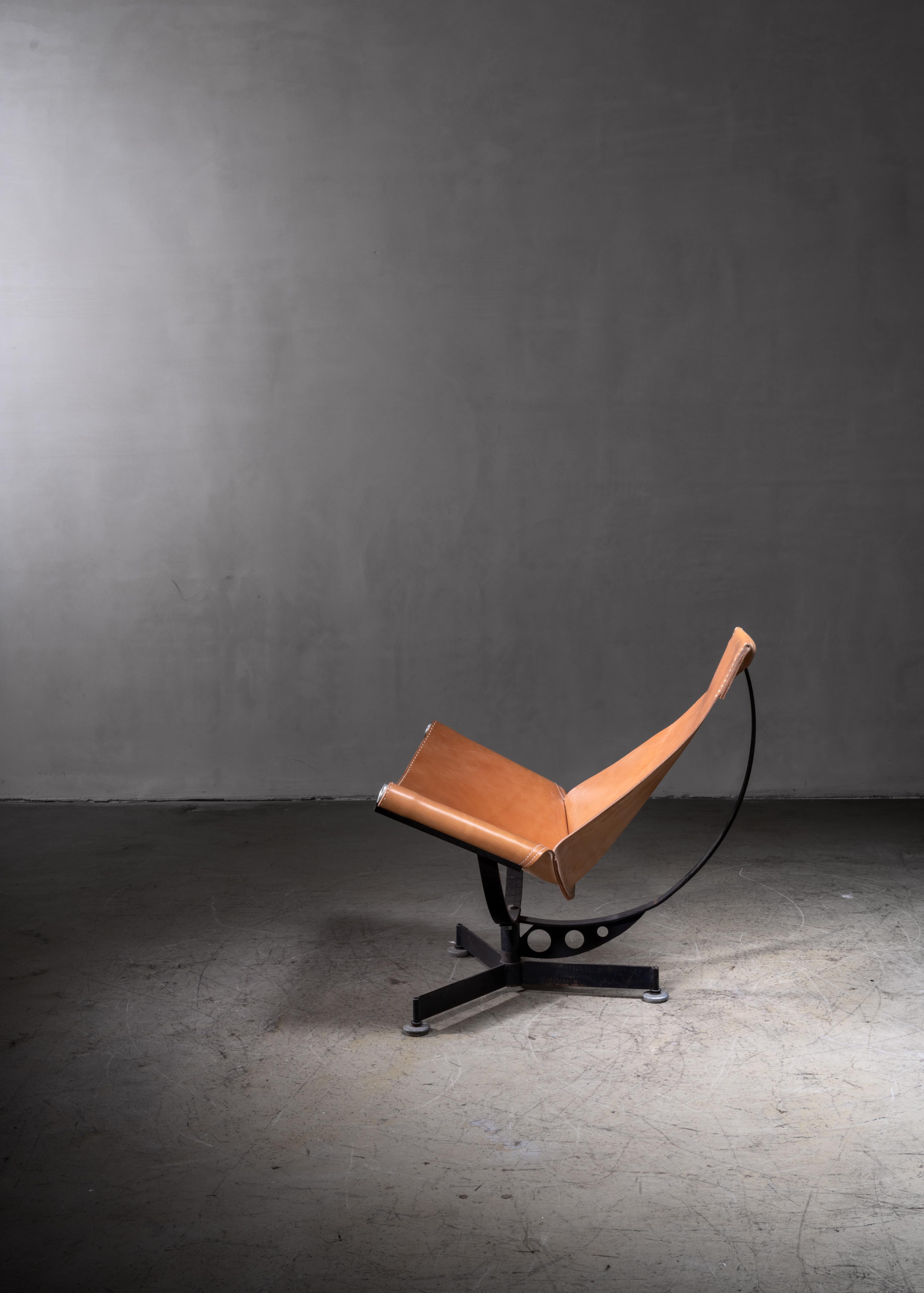 Max Gottschalk Leather Sling Lounge Chair, USA, 1960s In Good Condition For Sale In Maastricht, NL