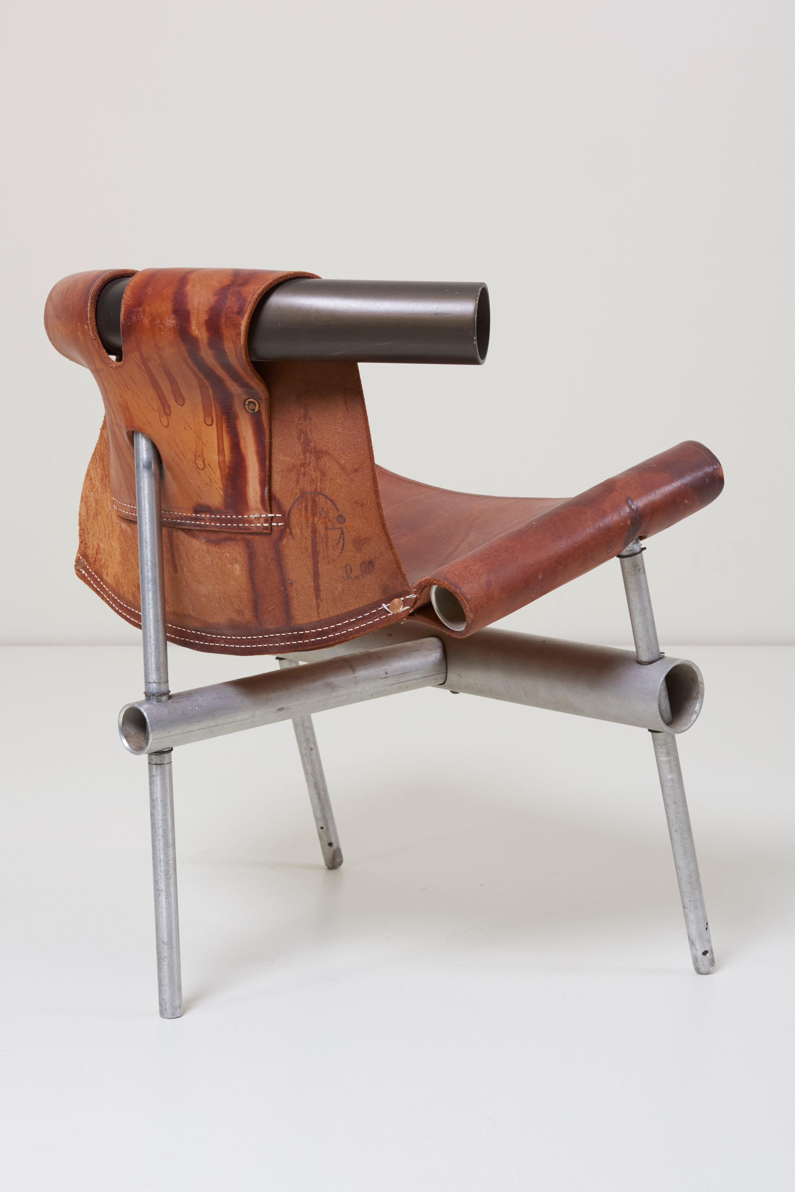 Metal Max Gottschalk Prototype Leather Sling Chair, US, 1960s