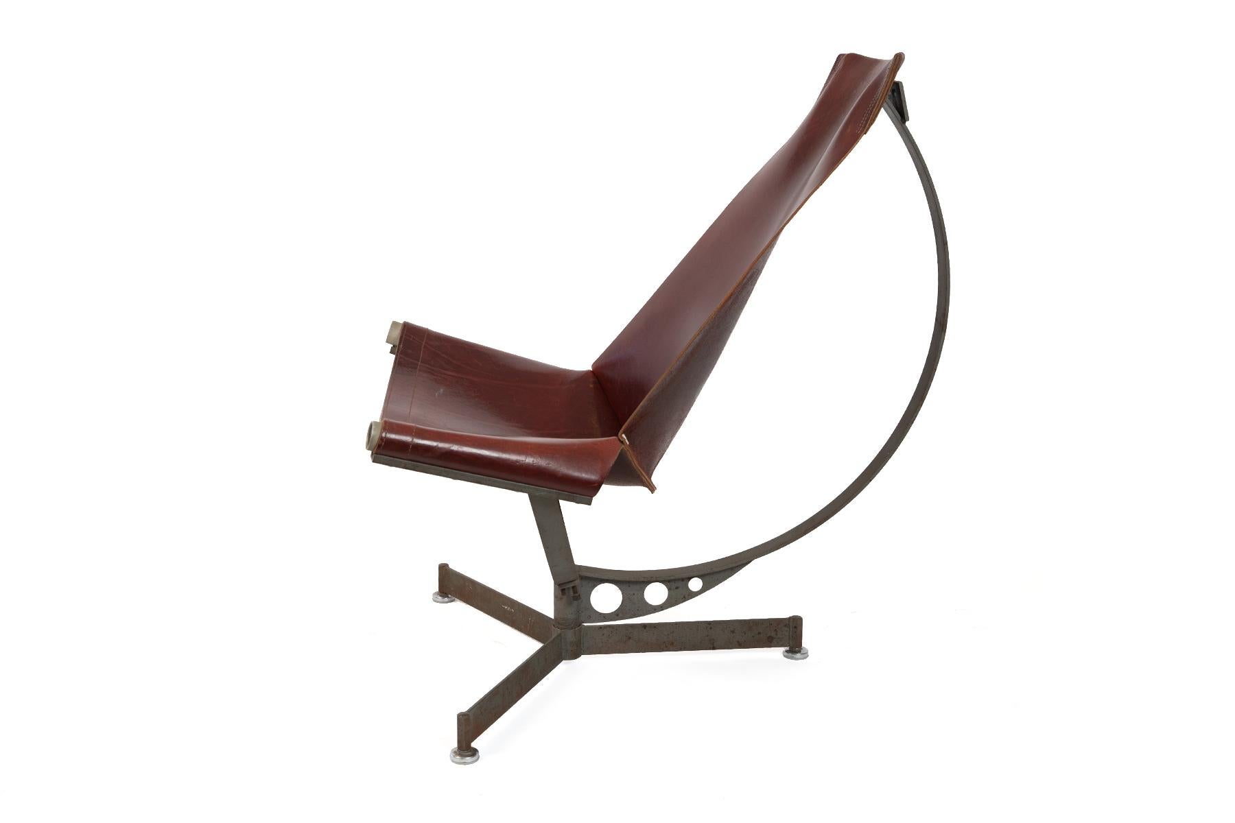 Mid-Century Modern Max Gottschalk Saddle Leather & Iron Sling Chairs