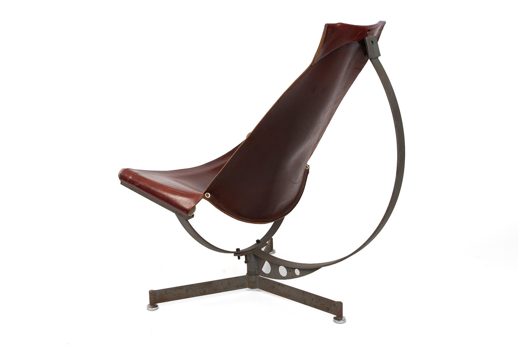 North American Max Gottschalk Saddle Leather & Iron Sling Chairs