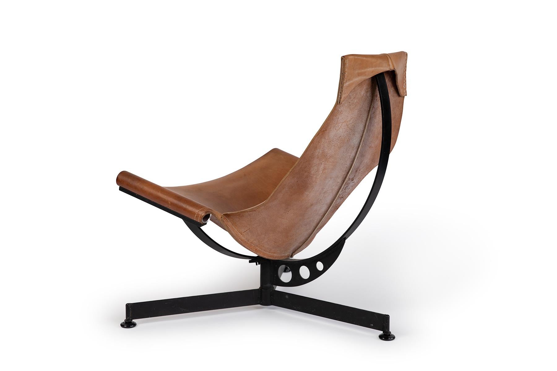 American Max Gottschalk Saddle Leather & Iron Sling Chairs