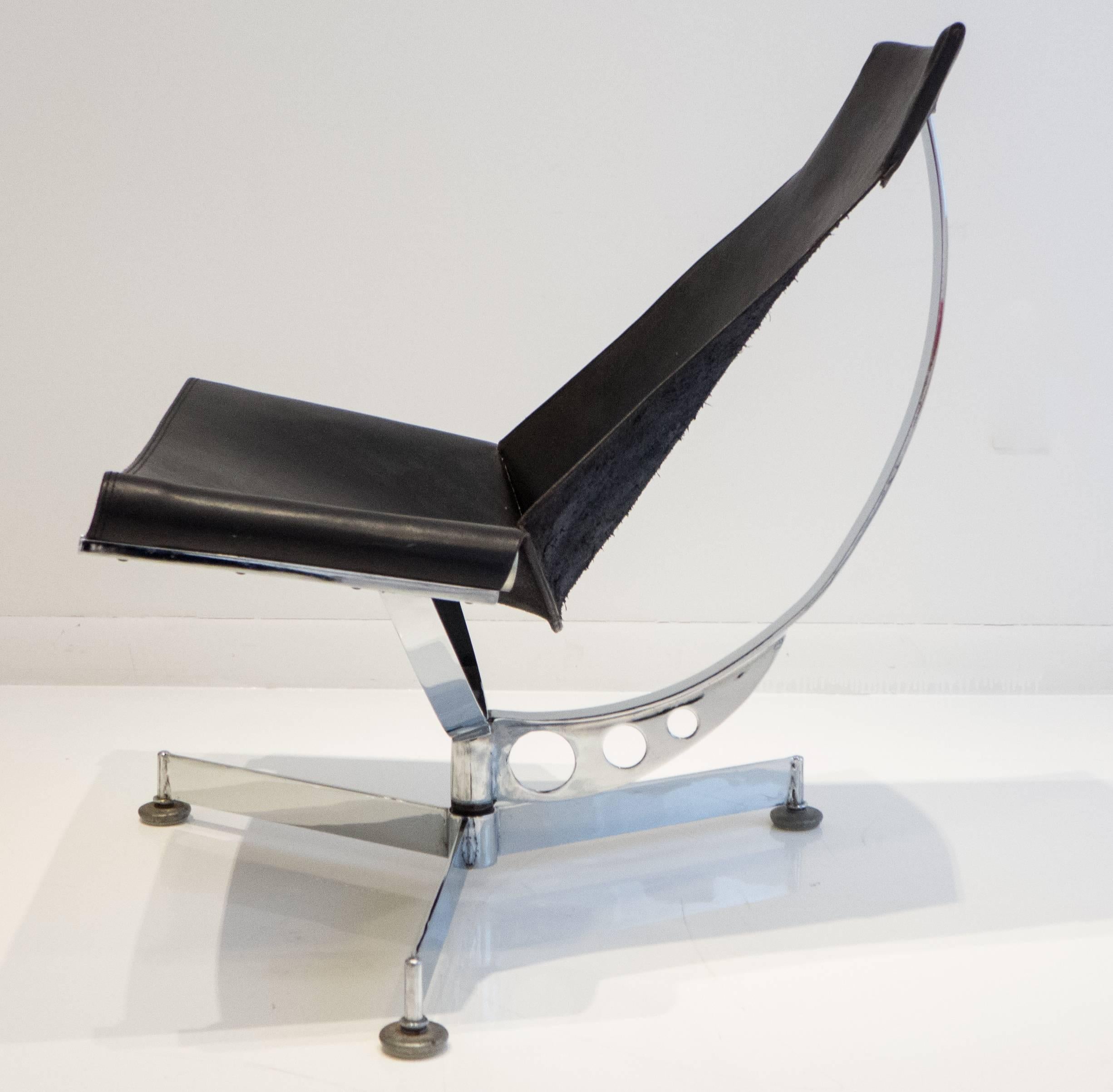 Mid-Century Modern Max Gottschalk Sling Chair in Chrome and Leather