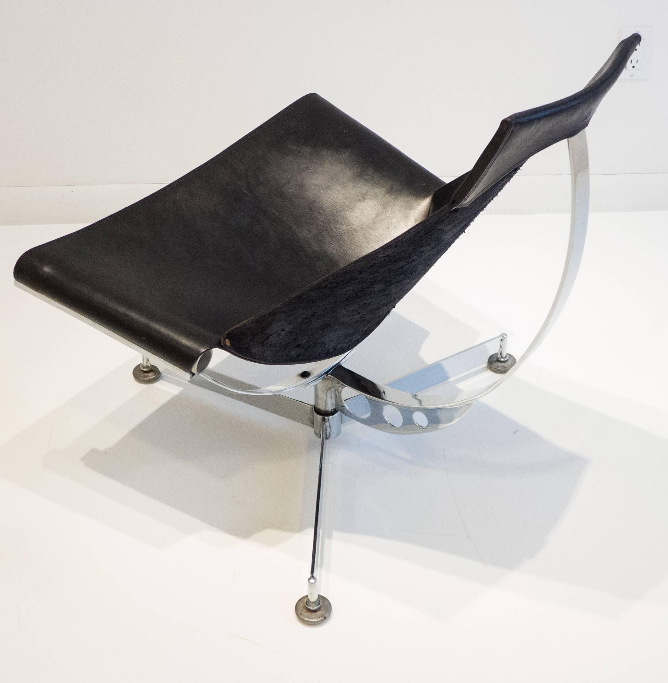 Max Gottschalk Sling Chair in Chrome and Leather In Good Condition In New York, NY