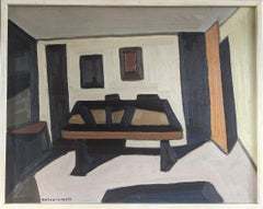 1954 Vintage Mid-Century Modern Interior Oil Painting - Interior Angles