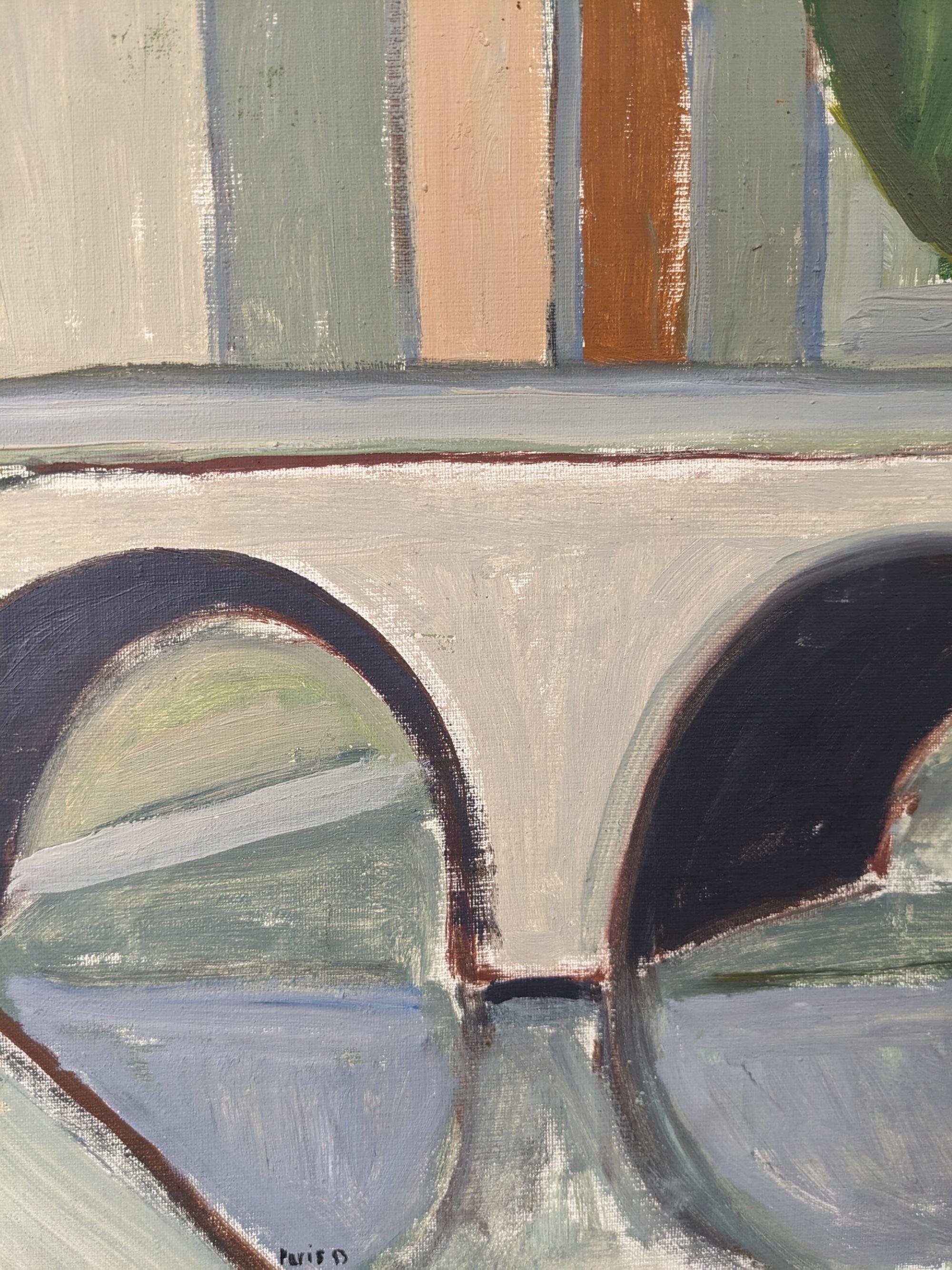 Peinture à l'huile suédoise encadrée moderne du milieu du siècle dernier - Rue parisienne 7